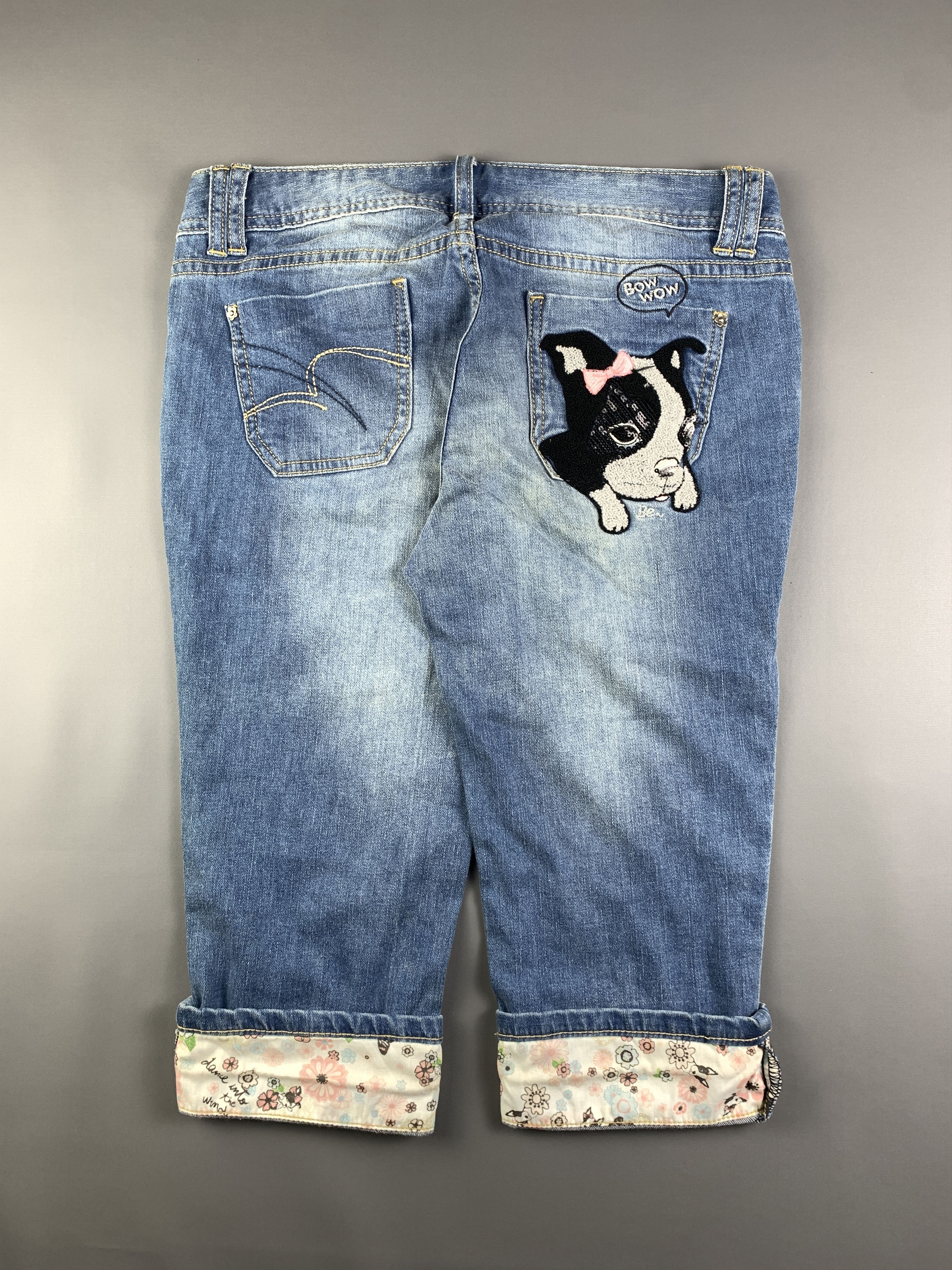 Japanese Brand Cute Puppy Embroidered Capri Jeans Shorts (31) Size 31" - 1 Thumbnail