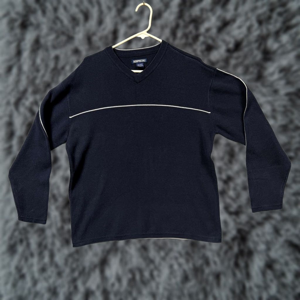 Aeropostale VINTAGE Aeropostale Sweater Mens L Blue V-Neck Striped Pullover 90s Preppy Grunge Knit Long Sleeve Winter Fall Casual Mens Size US L / EU 52-54 / 3 - 1 Thumbnail