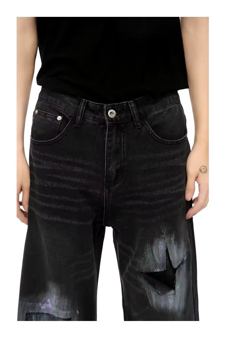 Jean × Vintage Street style Hole Star Wide Leg Washed Design Jeans Size US 28 / EU 44 - 8 Thumbnail