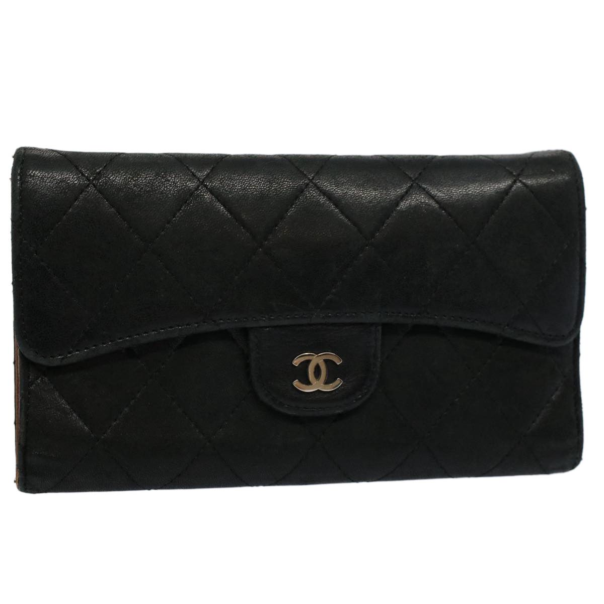image of Chanel Matelasse Long Wallet Lamb Skin Black Cc Auth Yk9490, Women's