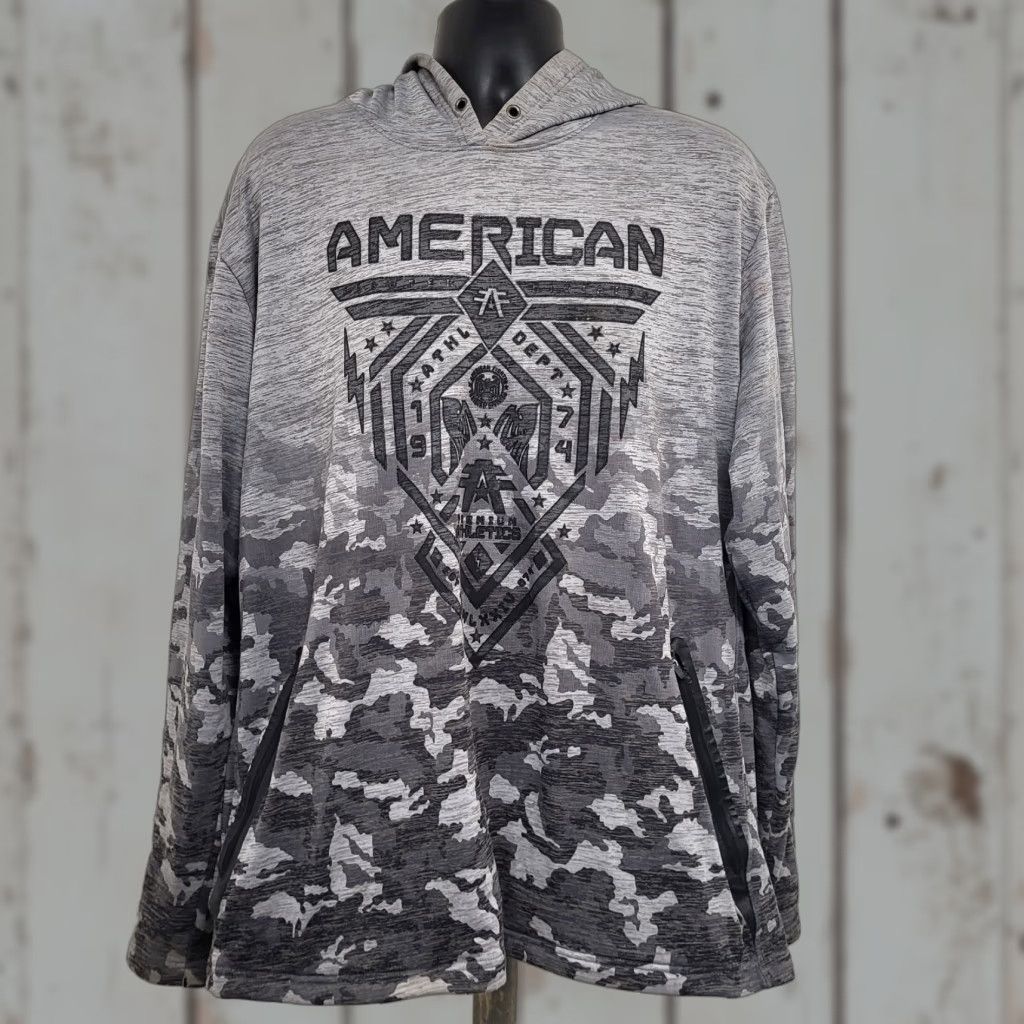 Vintage American Fighter Hoodie Men's 2XL Gray Long Sleeve Pullover Sweatshirt Size US XXL / EU 58 / 5 - 1 Thumbnail