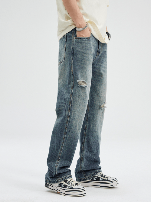 Japanese Brand × Jean Trendy flared gradient washed loose ripped jeans Size US 32 / EU 48 - 4 Thumbnail