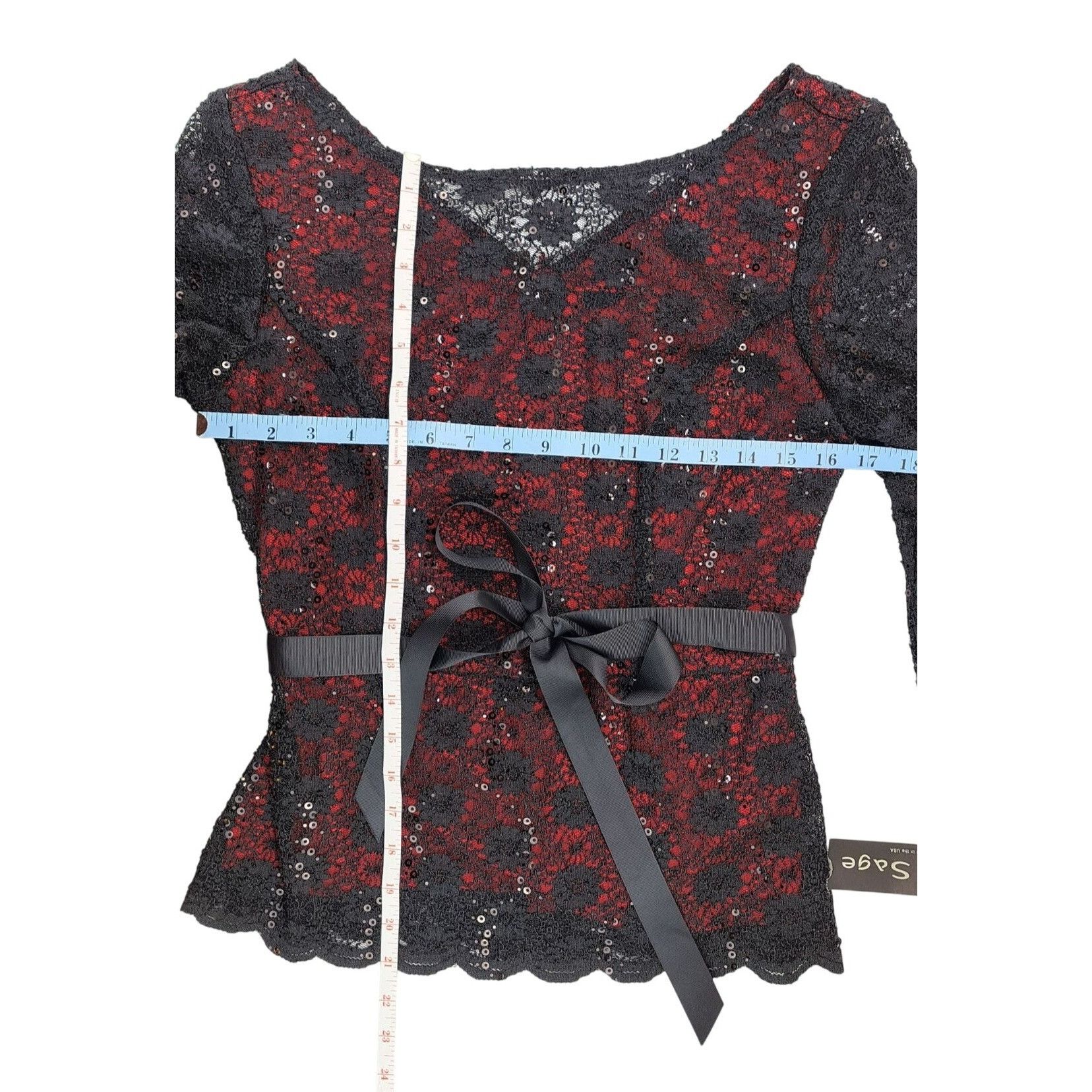 Other Blu Sage Black Red Lace Sparkle Top Women Small Holiday Size S / US 4 / IT 40 - 13 Thumbnail