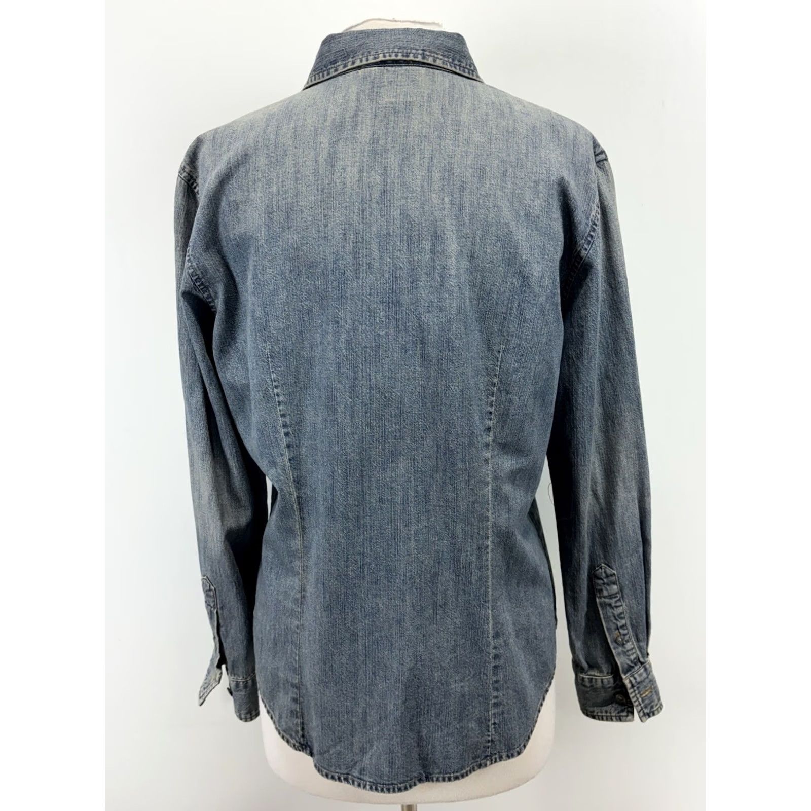 CO VINTAGE Ralph Lauren Jeans Co Denim Ruffle Shirt Women’s L Blue Western Boho Cowgirl Size L / US 10 / IT 46 - 3 Thumbnail