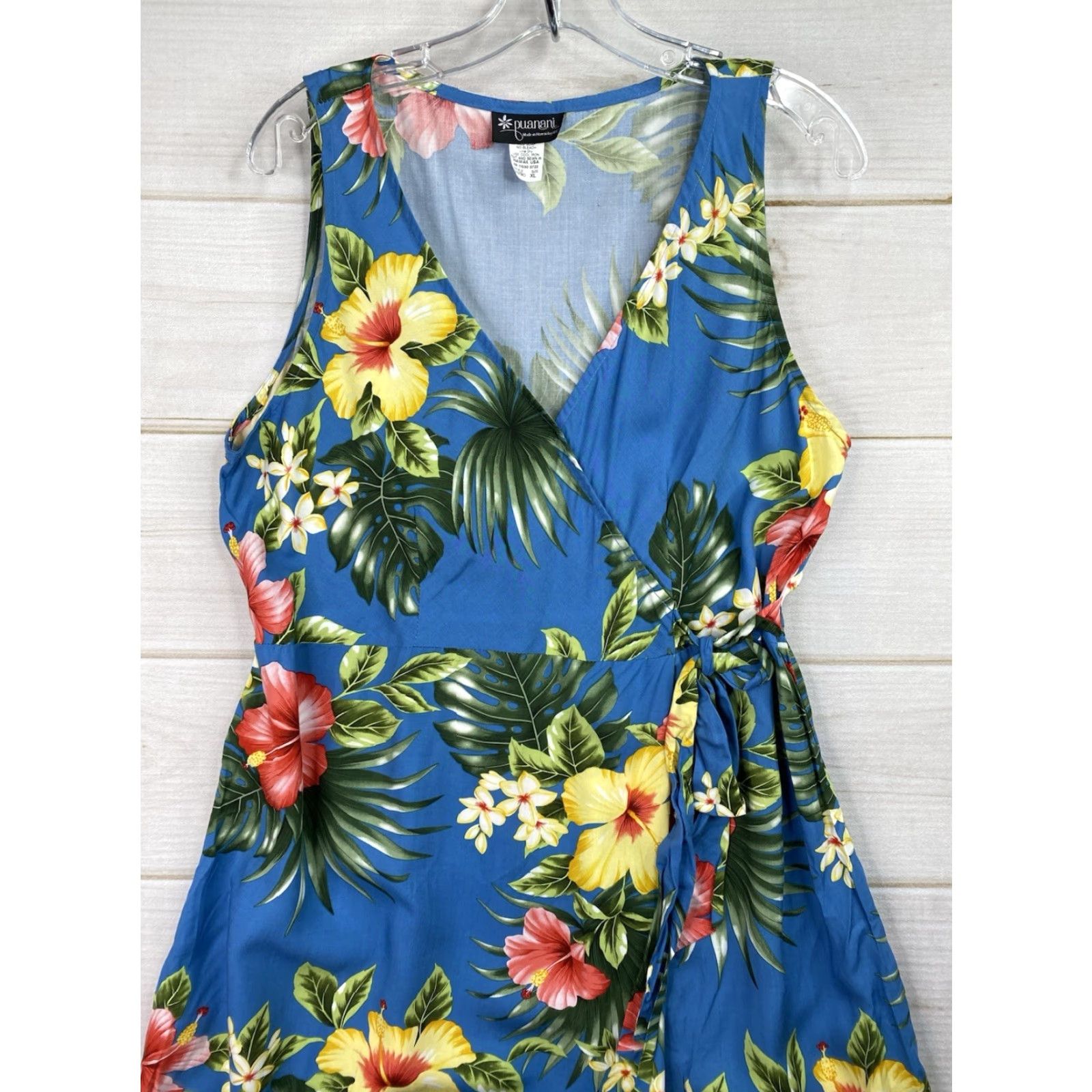 Vintage VINTAGE Puanani Maxi Dress Women's XL Blue Floral Sundress Beach Hawaiian V-Neck Slit Tropical Style Size XL / US 12-14 / IT 48-50 - 2 Thumbnail