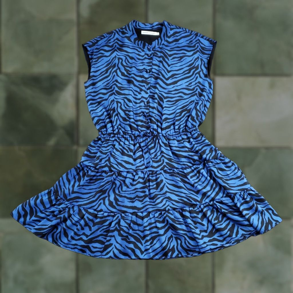 Rebecca Minkoff Rebecca Minkoff Dress Womens L Blue Zebra Print Sleeveless Fit & Flare Mini Size L / US 10 / IT 46 - 1 Thumbnail