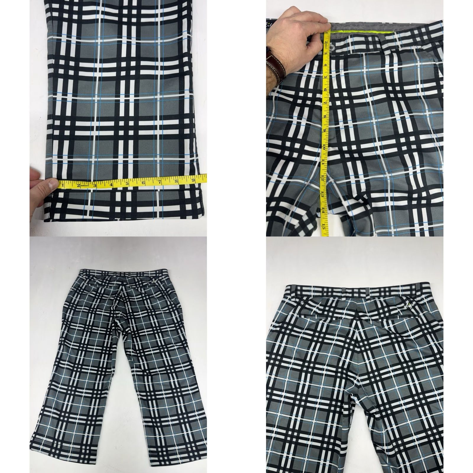 Vintage Sligo Chino Pants Mens 36x24 Tartan Check Black Blue Polyester Straight Fit Regular Inseam 24in Wool/Poly? Size US 36 / EU 52 - 8 Thumbnail