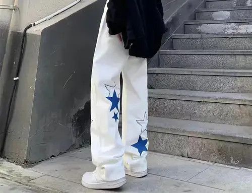 Other Stars Pattern Graffiti Trousers Straight Wide Leg Pants Size US 32 / EU 48 - 3 Thumbnail