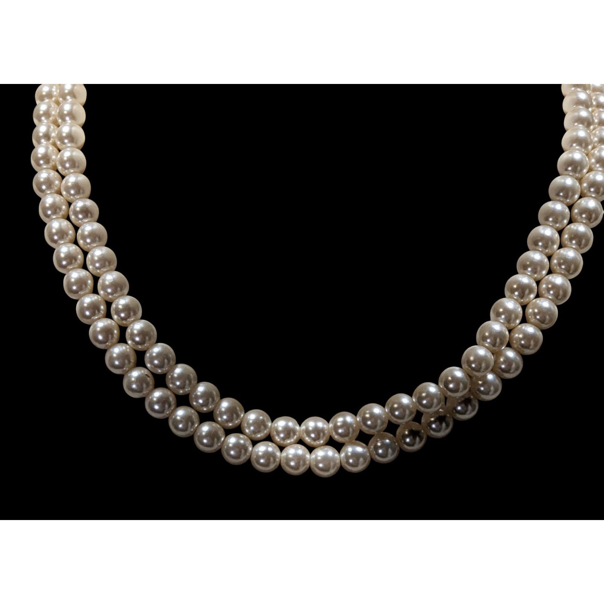 Other Vintage Midcentury Glam Double Strand Faux Pearl Necklace Wi Size ONE SIZE - 6 Thumbnail