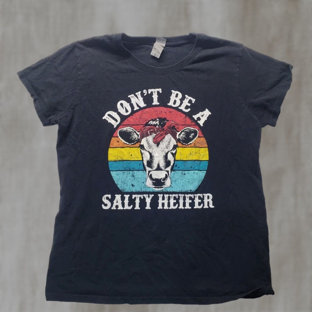 Vintage Don't Be a Salty Heifer Cow Tee T-Shirt Short Sleeve Adult Women's L Large Black Shirt Funny Women Size L / US 10 / IT 46 - 1 Thumbnail