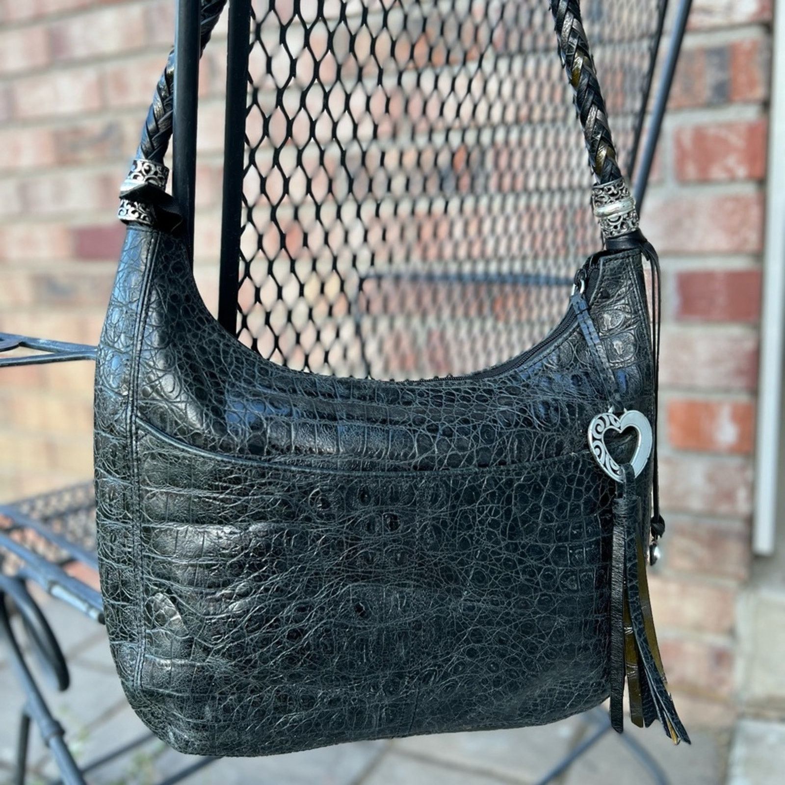 Brighton Brighton Embossed Black Leather Shoulder Bag Size ONE SIZE - 1 Thumbnail