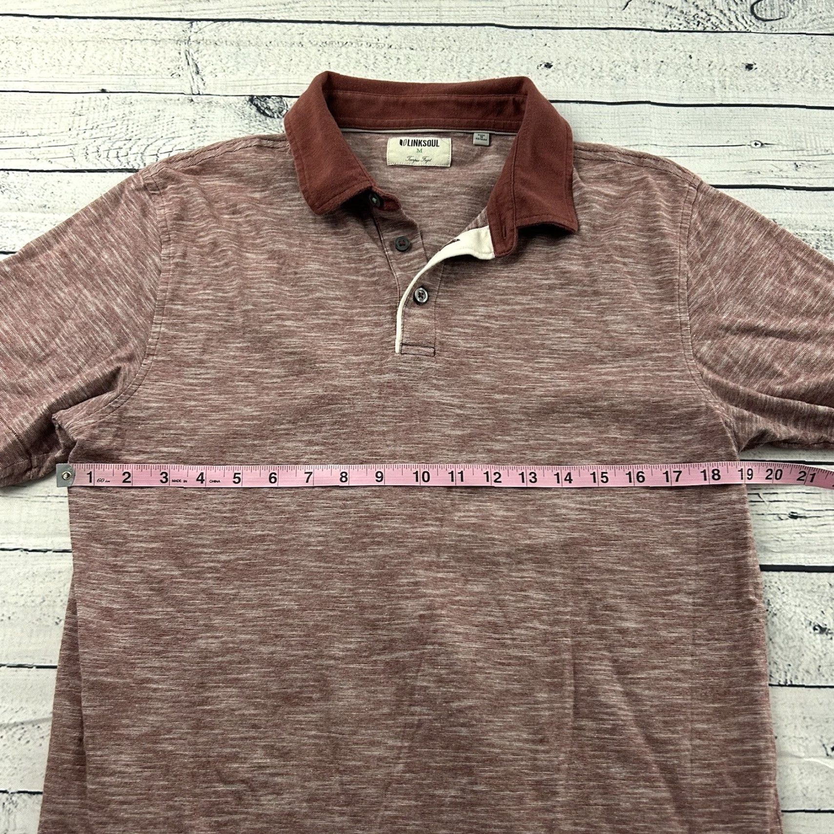 Vintage Linksoul Short Sleeve Striped Button-Up Polo Shirt Men's M Maroon Red Shirt Buttons, Mens, Button, Polo, Short Sleeve, Striped, Cotton Size US M / EU 48-50 / 2 - 4 Thumbnail