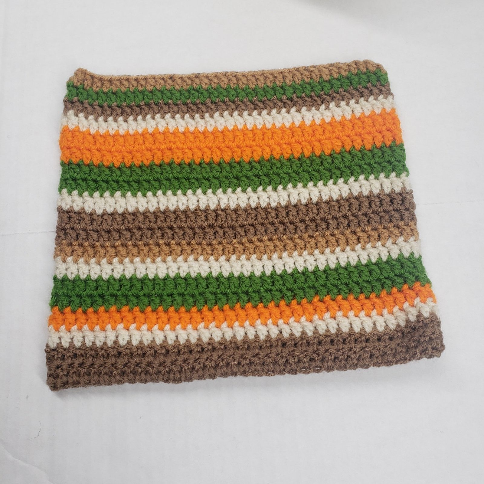 Handmade Cat Ear Beanie Crochet Hat Brown Green Stripe Handmade Knit Size ONE SIZE - 9 Thumbnail