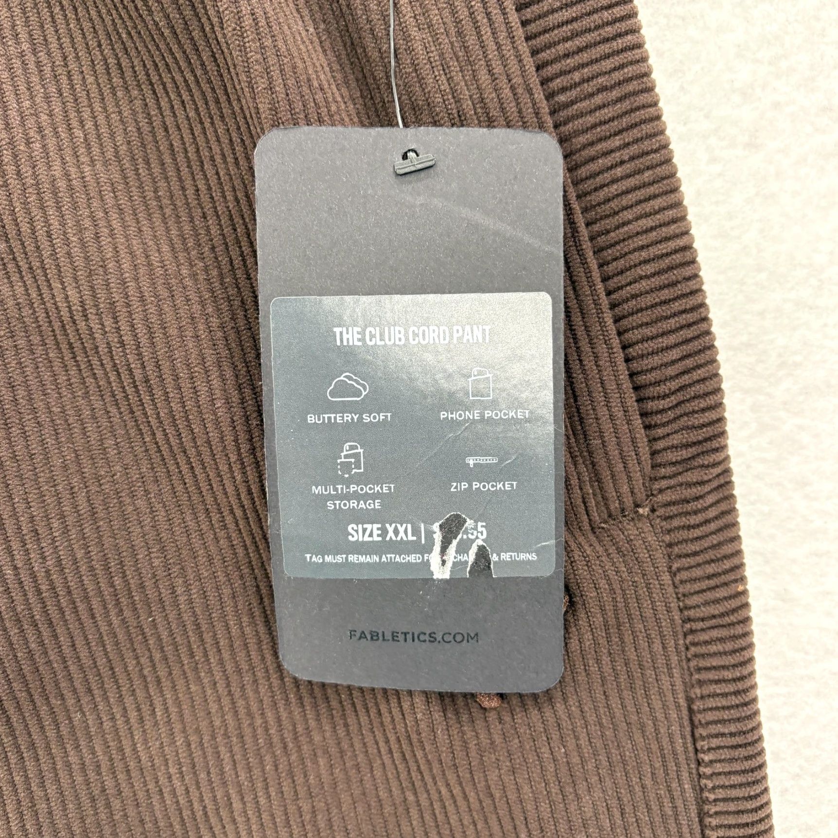 Fabletics Fabletics The Club Cord Pant Mens 2XL Brown Corduroy Sweatpants Zip Pocket NWT Size US 39 - 4 Thumbnail