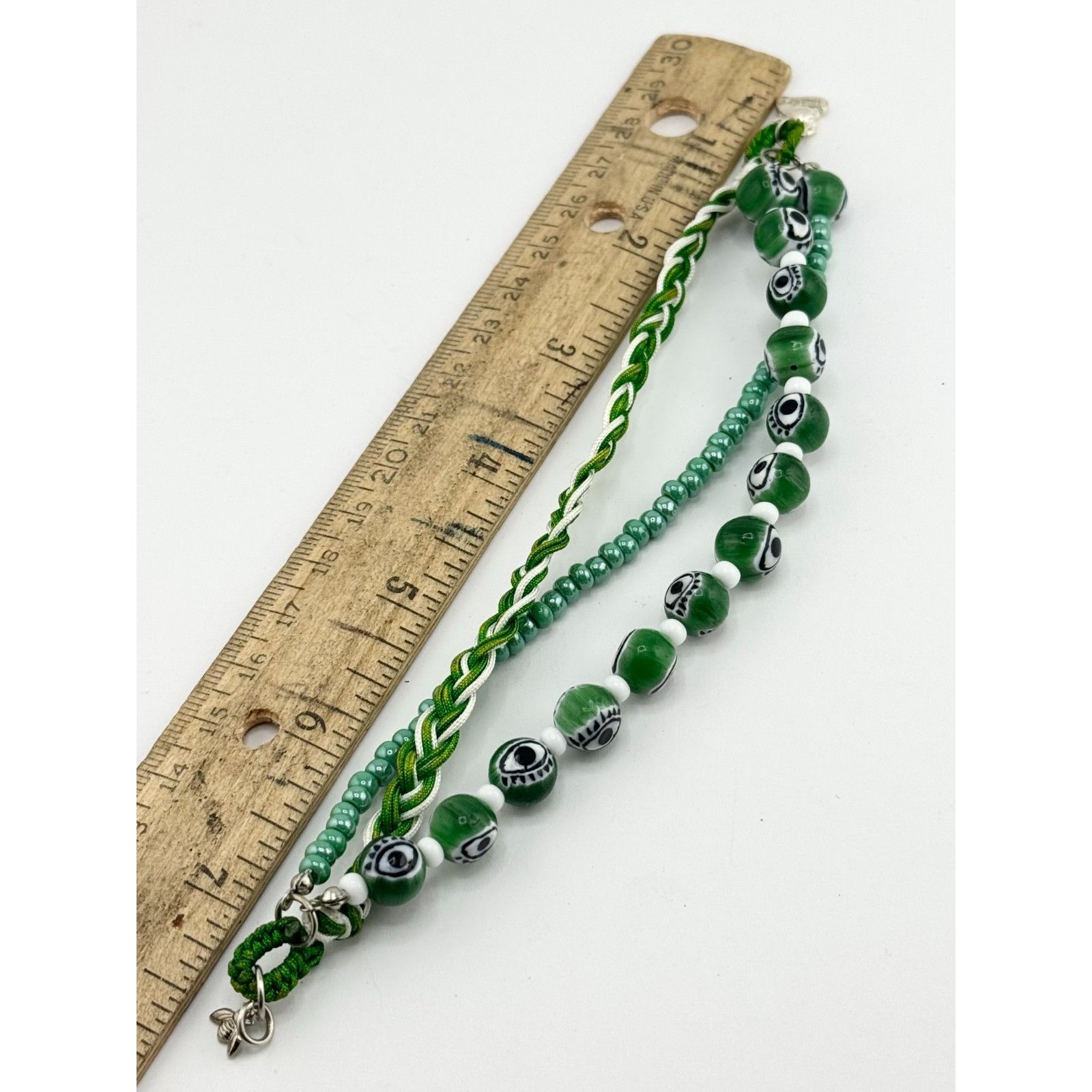 Vintage Vintage green glass evil eye beaded three strand braided bra Size ONE SIZE - 4 Thumbnail