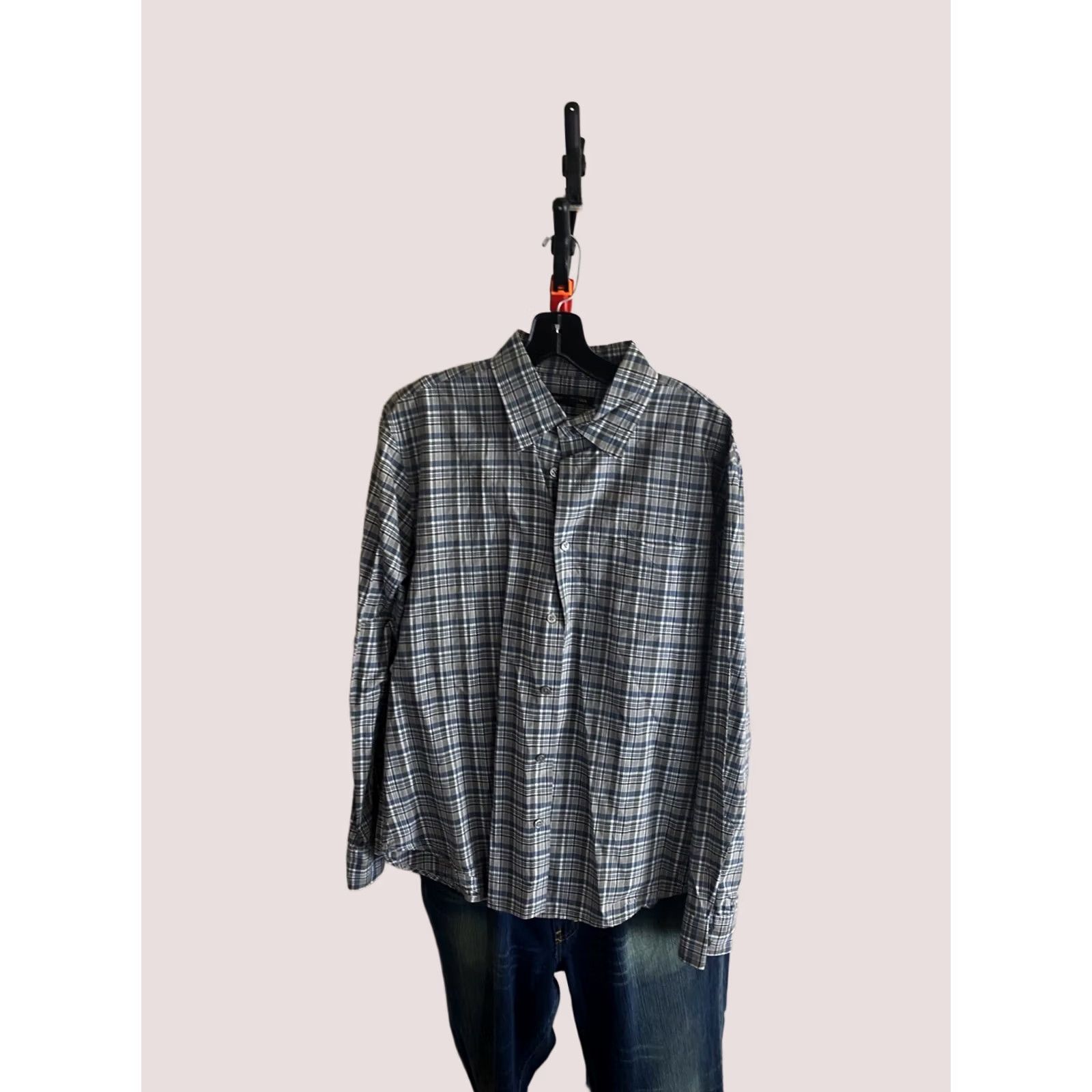 John Varvatos John Varvatos Shirt Long Sleeve Gray Blue Plaid Large L 16 x 34/35 Mens Button-Up Size US L / EU 52-54 / 3 - 1 Thumbnail