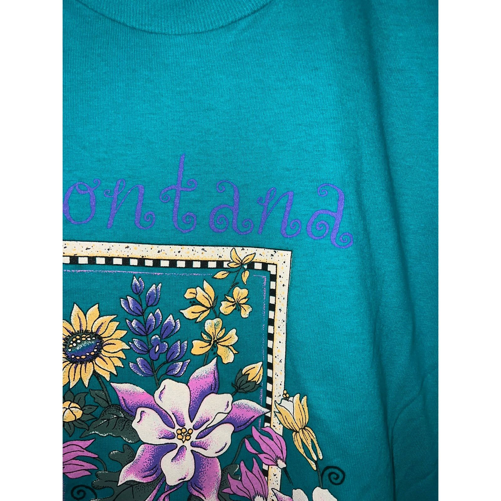 Jerzees 90s Vintage Montana Wildflowers Teal Flower Shirt Large L Size US L / EU 52-54 / 3 - 4 Thumbnail