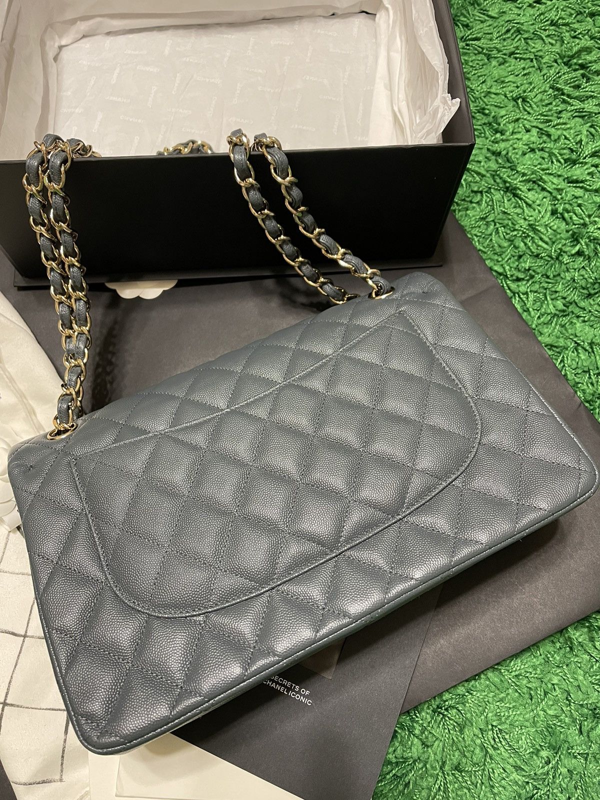 Chanel Jumbo Double Flap Caviar- Grey