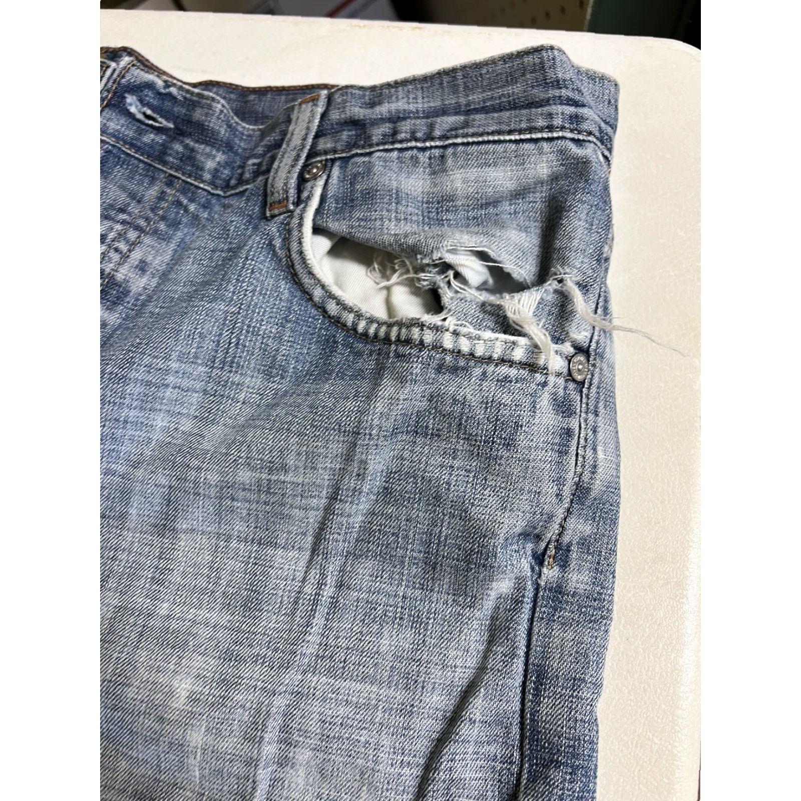7 For All Mankind VINTAGE 7 For All Mankind Jeans 36x32 Relaxed Straight Blue Distressed Fade 5-Pocket Denim Pocket Jeans Mens Regular Modern 80s 90s Size US 36 / EU 52 - 5 Thumbnail