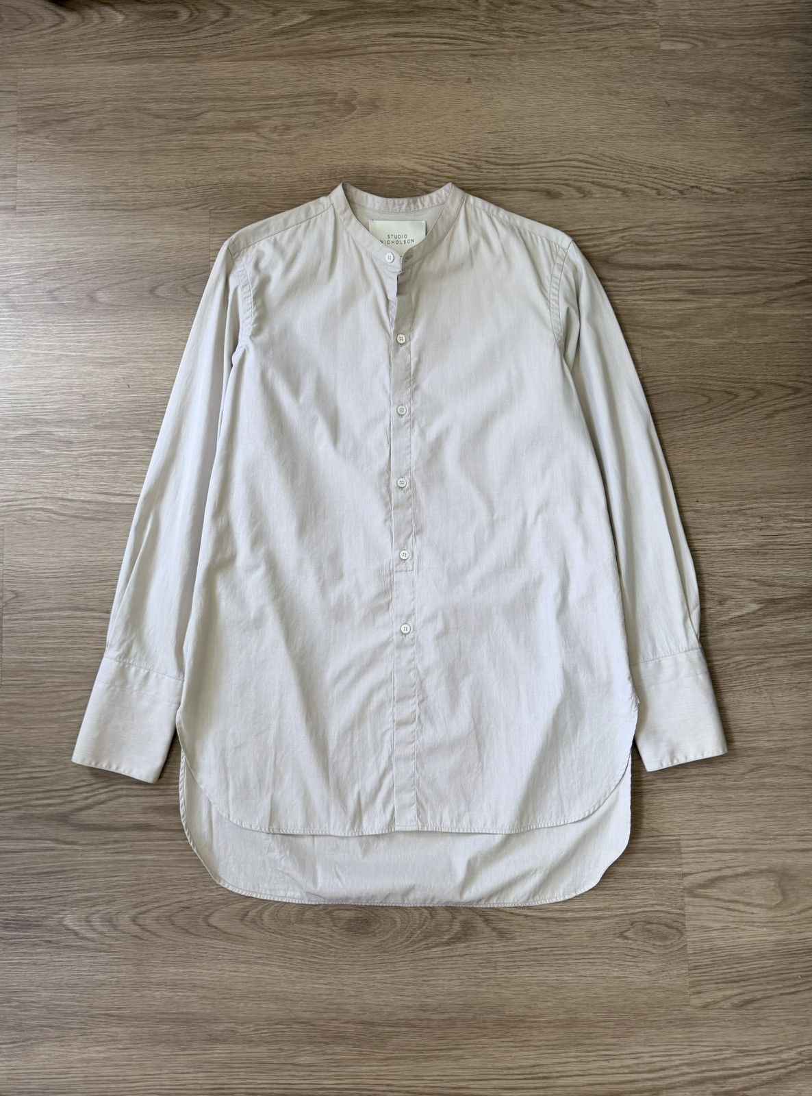 Studio Nicholson Chaos Shirt Beige Cotton Collarless Long Sleeve Size US M / EU 48-50 / 2 - 1 Thumbnail