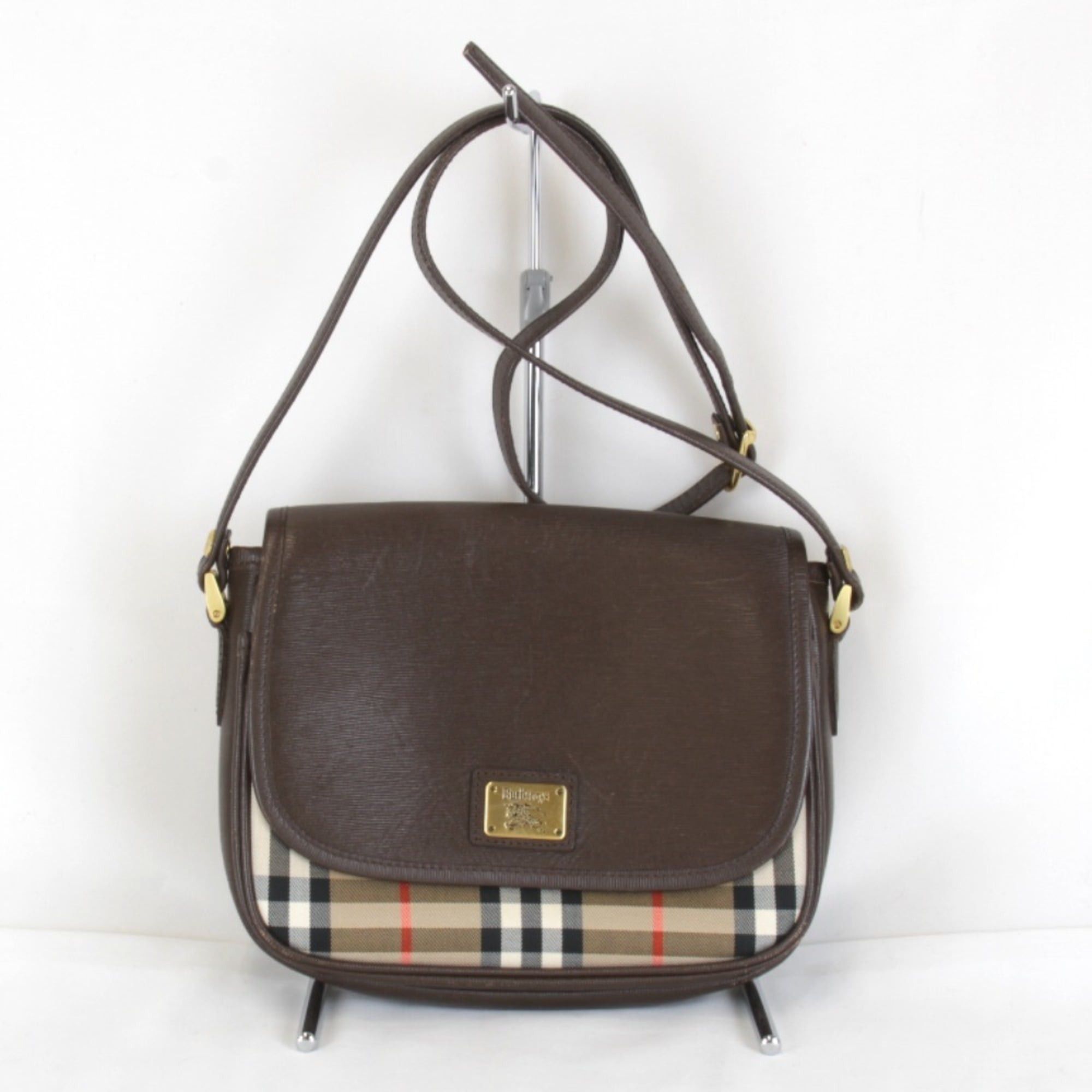 Burberry BURBERRY Nova Check Shadow Horse Shoulder Bag, Leather/Canvas, Brown, Women's Size ONE SIZE - 1 Thumbnail
