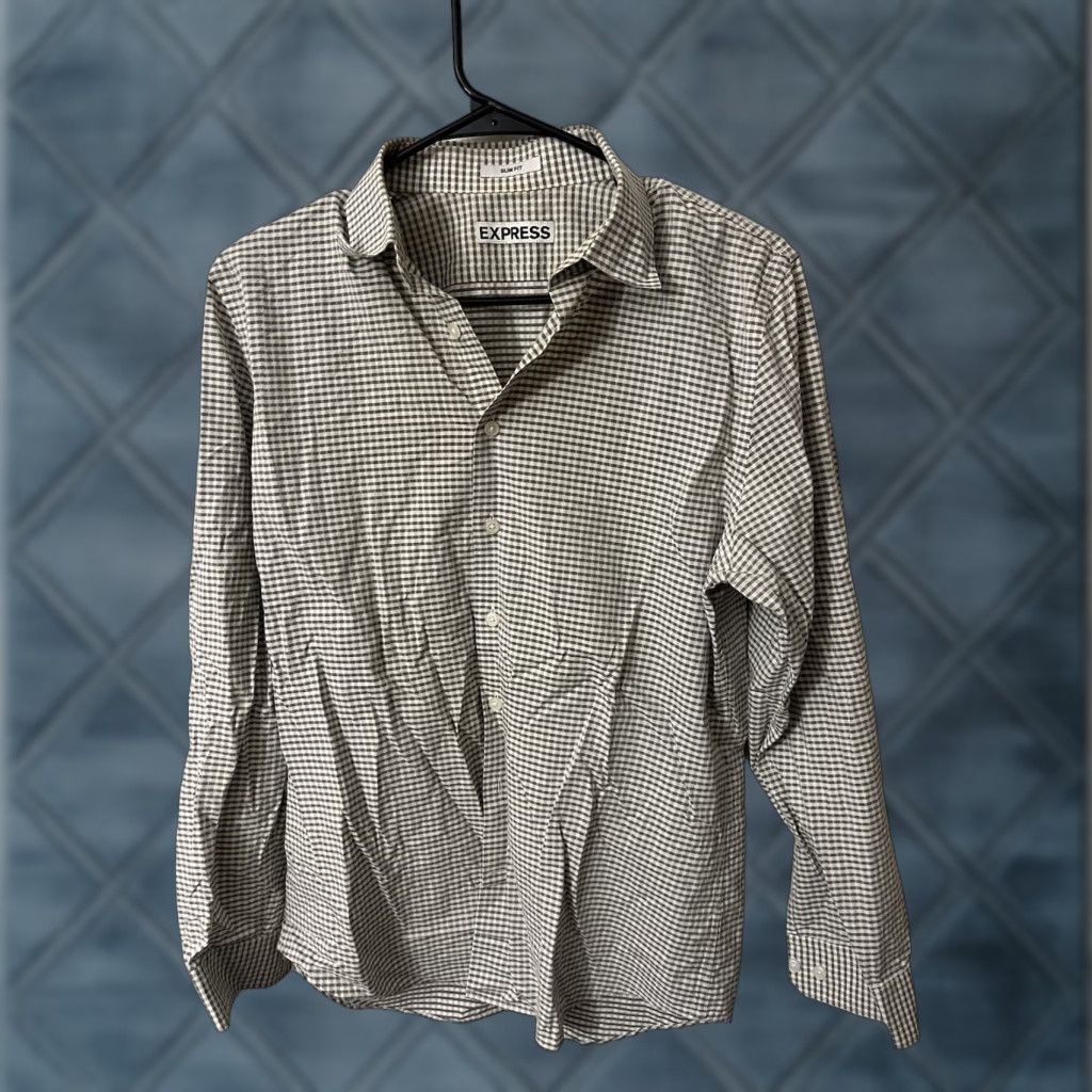 Express Express Slim Fit Solid Dress Shirt Multicolor Gingham Men Medium Size 40R - 1 Thumbnail