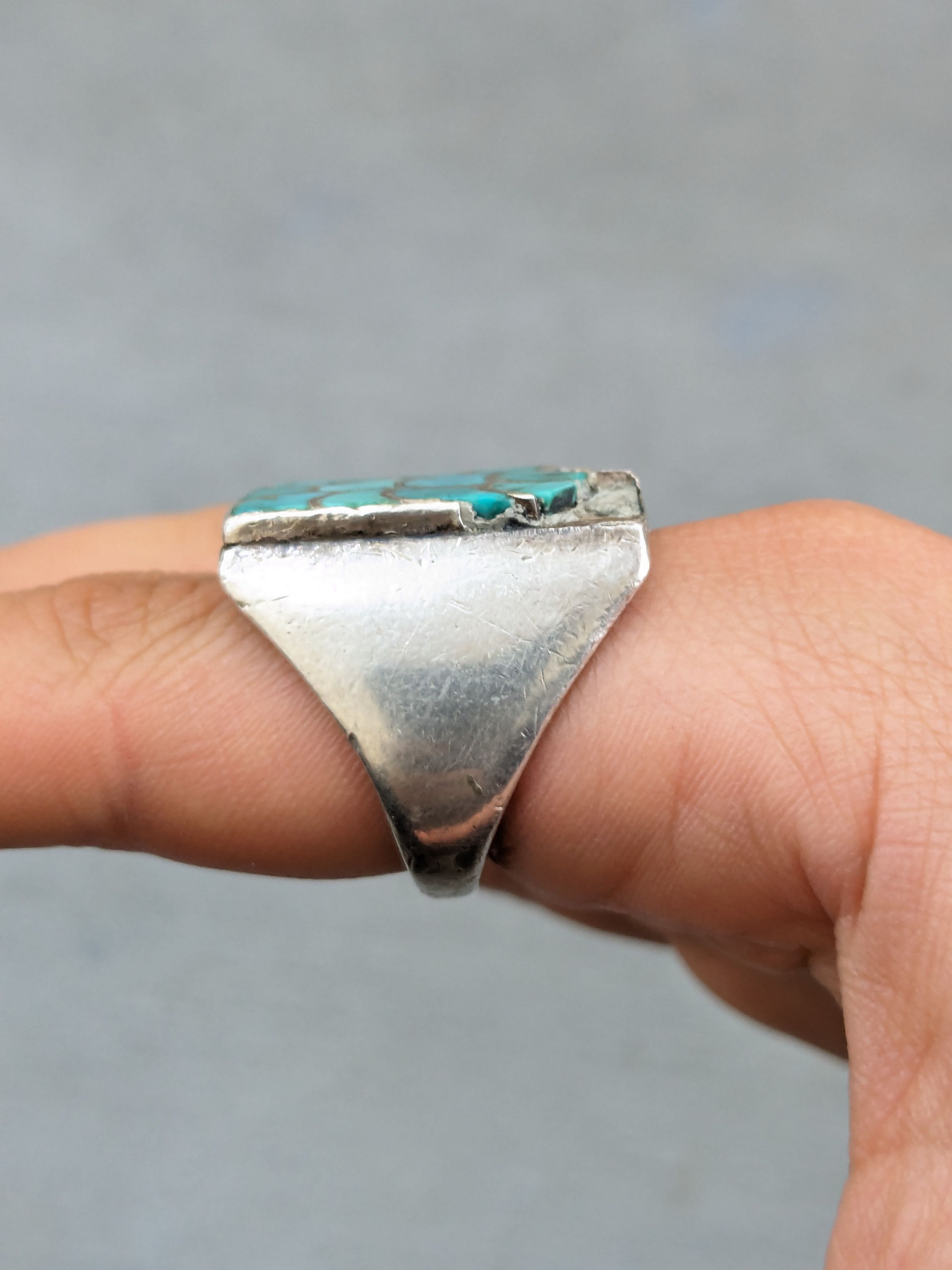 Other Vintage Sterling Silver Ring 11.5 Turquoise Rectangle Modern Size ONE SIZE - 14 Thumbnail