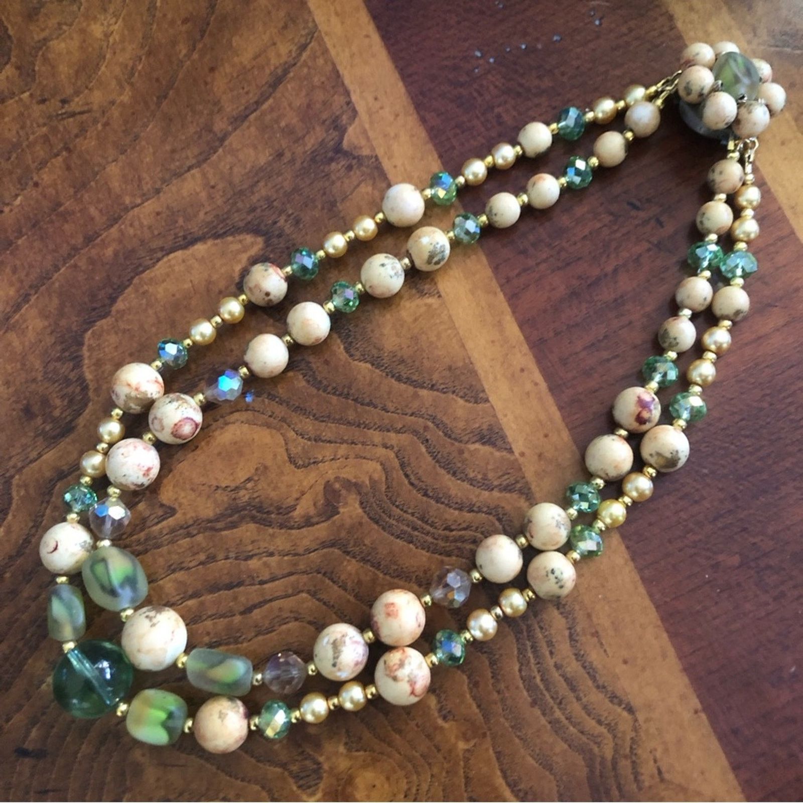 Handmade Handcrafted double strand vintage bead rondelle necklace Size ONE SIZE - 10 Thumbnail