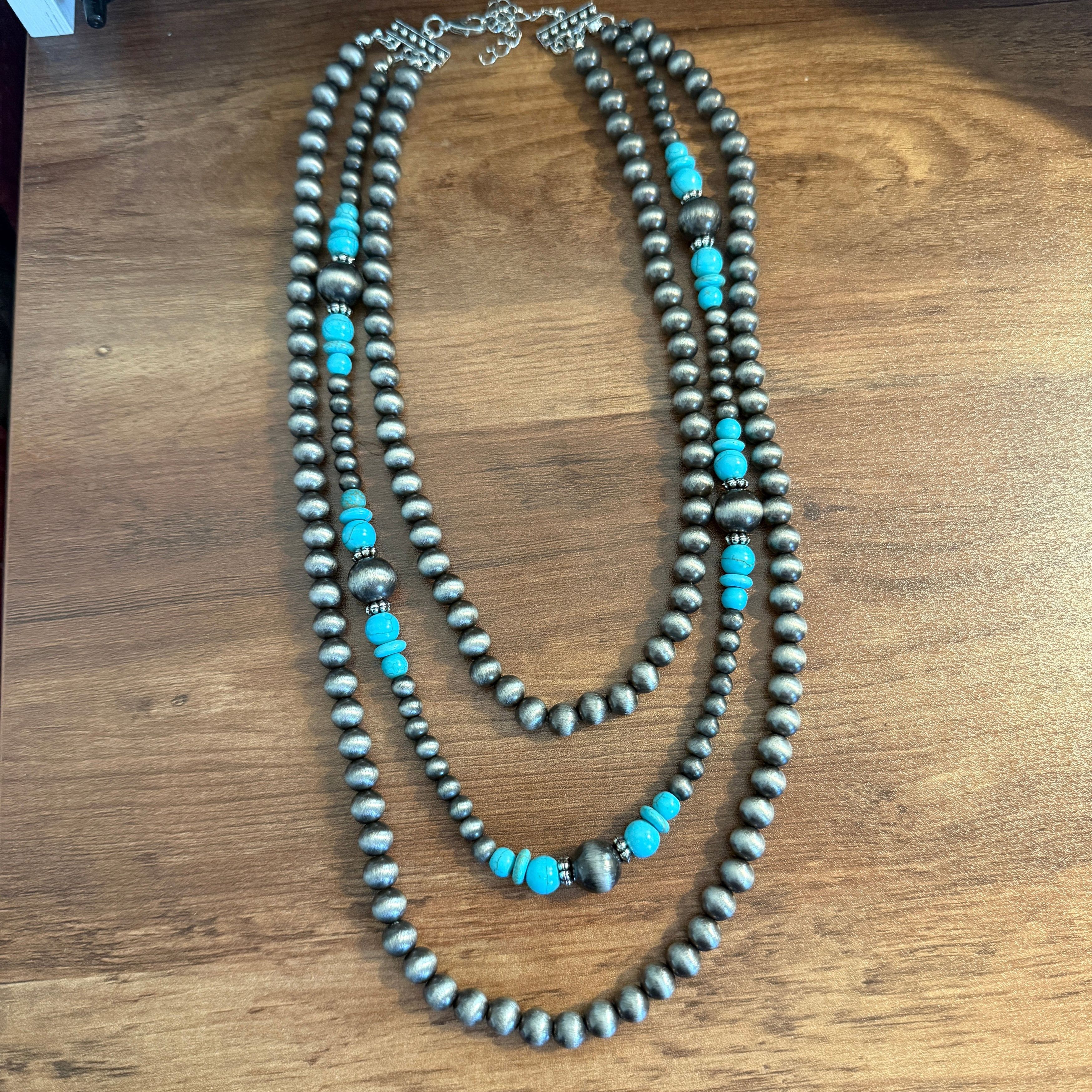 Other Vintage Style Multi Layer Turquoise Faux Pearl Necklace Size ONE SIZE - 2 Thumbnail