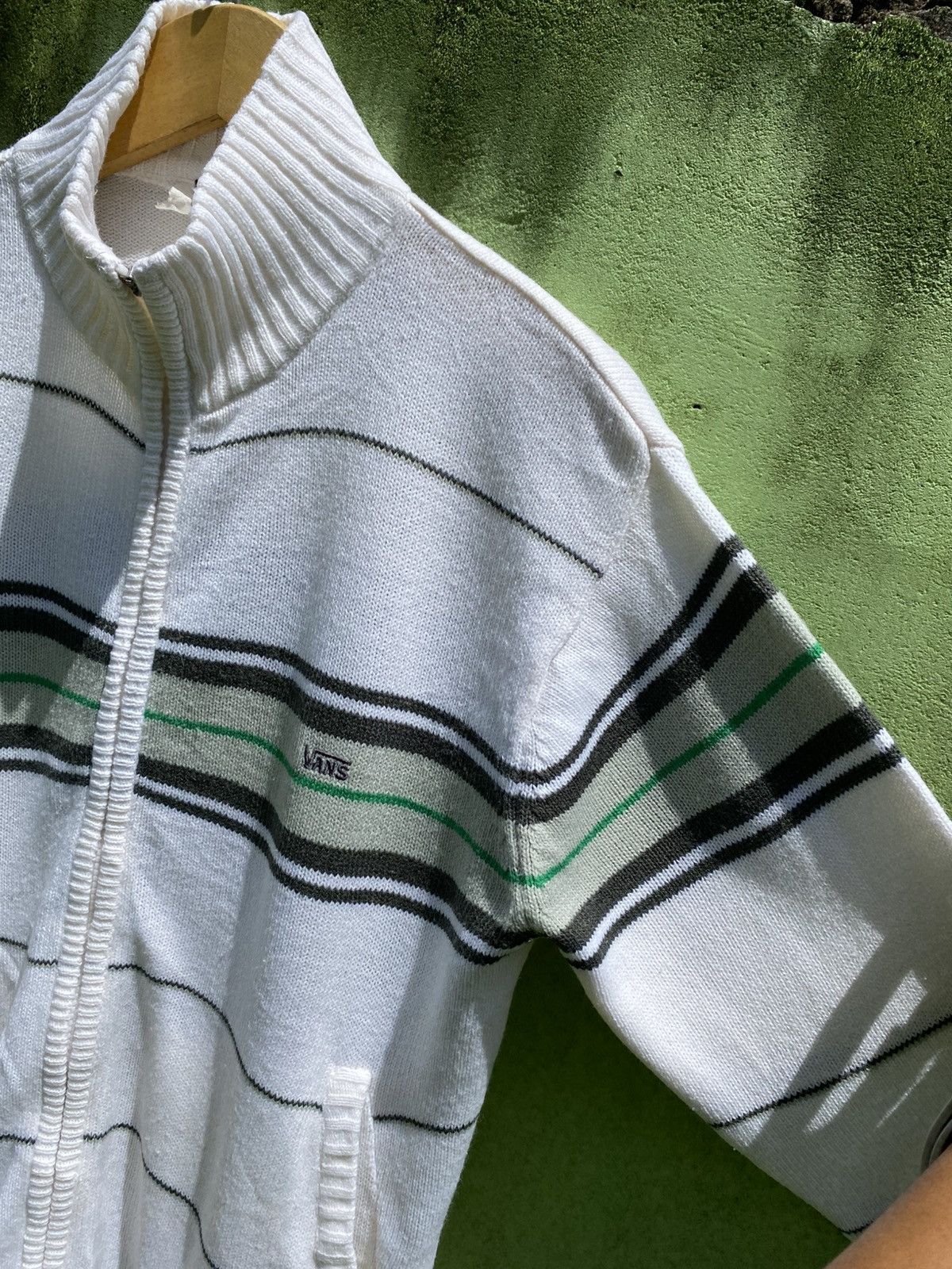 Vans VANS White Zip-Up Knit Sweater Striped Vintage Streetwear Size US L / EU 52-54 / 3 - 5 Thumbnail