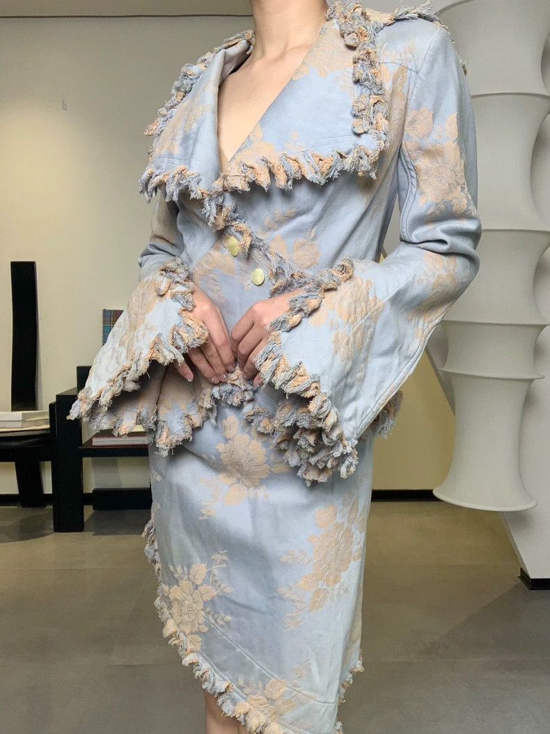 Vivienne Westwood Vivienne Westwood Blue and white printed tassel coat and s Size S / US 4 / IT 40 - 4 Thumbnail