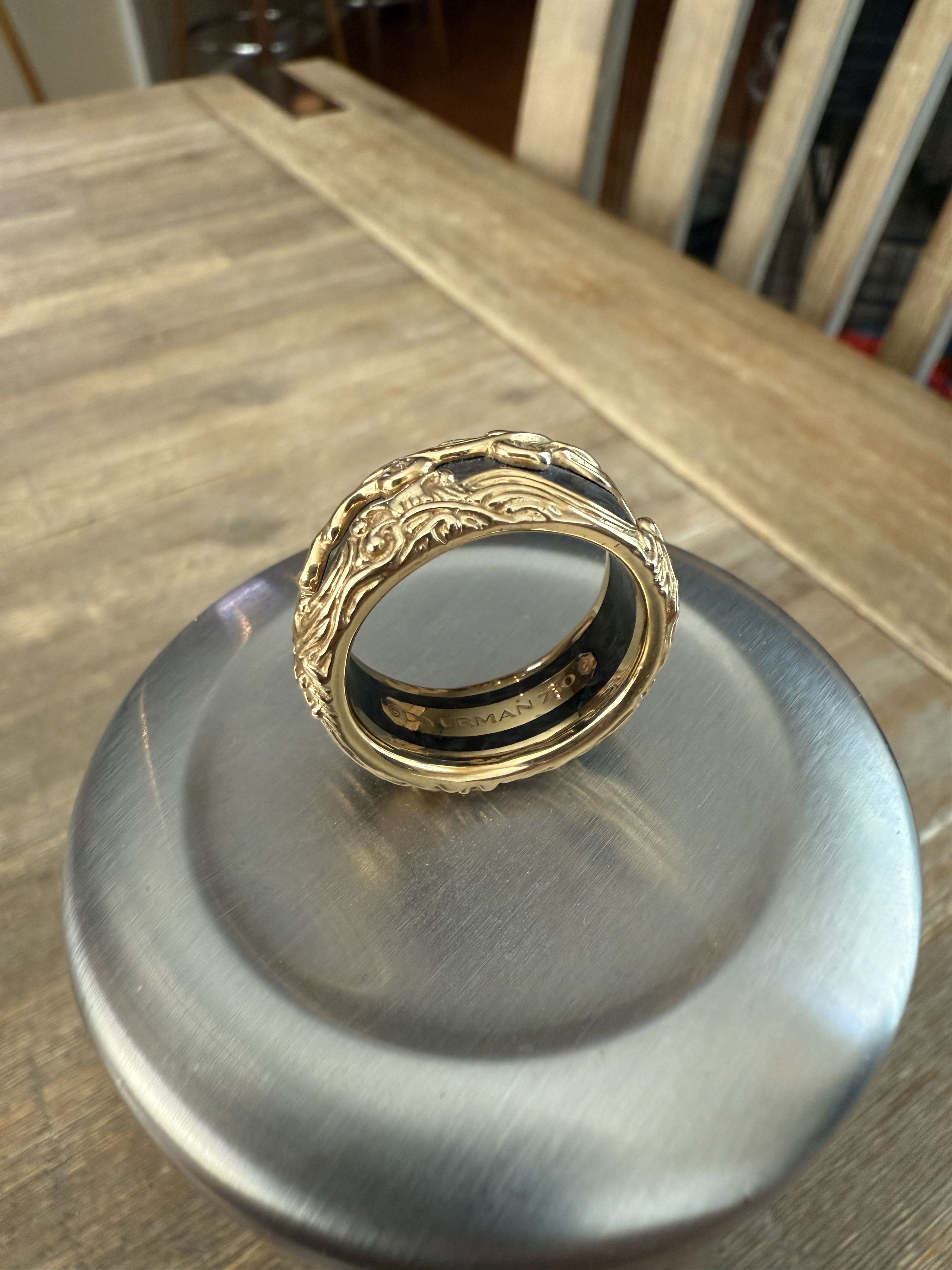 David Yurman Waves Forged Carbon Band Ring 18K Yellow Gold, 13mm Size 26 - 3 Thumbnail