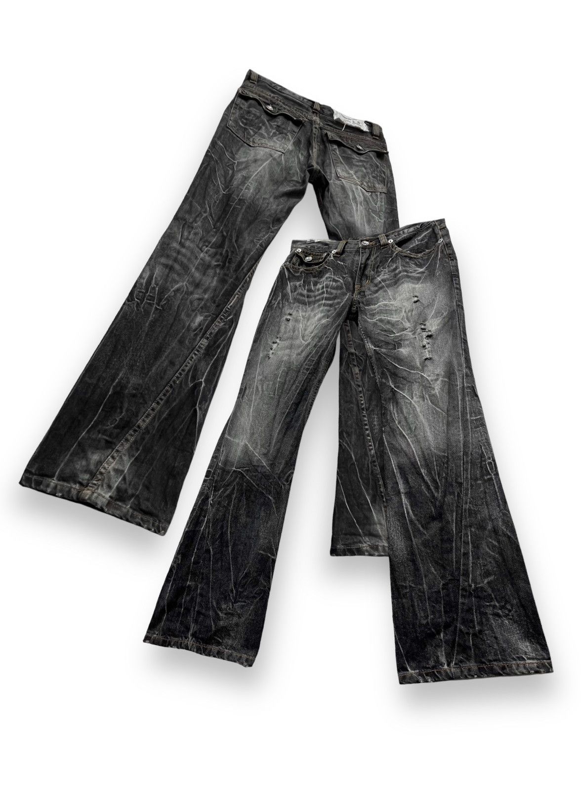 image of Fragment Design x If Six Was Nine Black Flareantfui Distressed Punk Whiskered Luxury Denim (Size 31