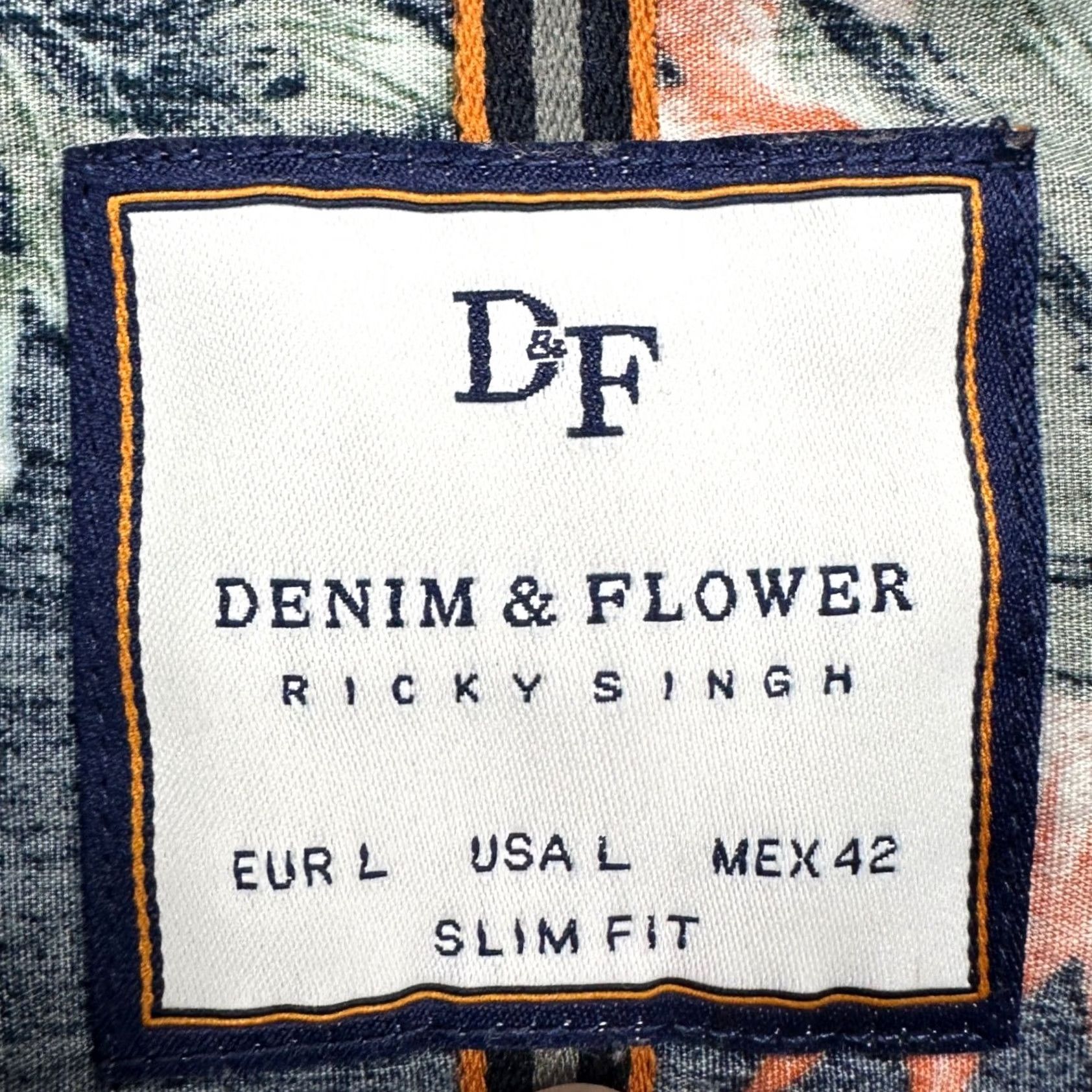 Vintage Denim Flower Mens Hawaiian Shirt Large Navy Pineapple Floral Slim Fit Button Up Size US L / EU 52-54 / 3 - 4 Thumbnail