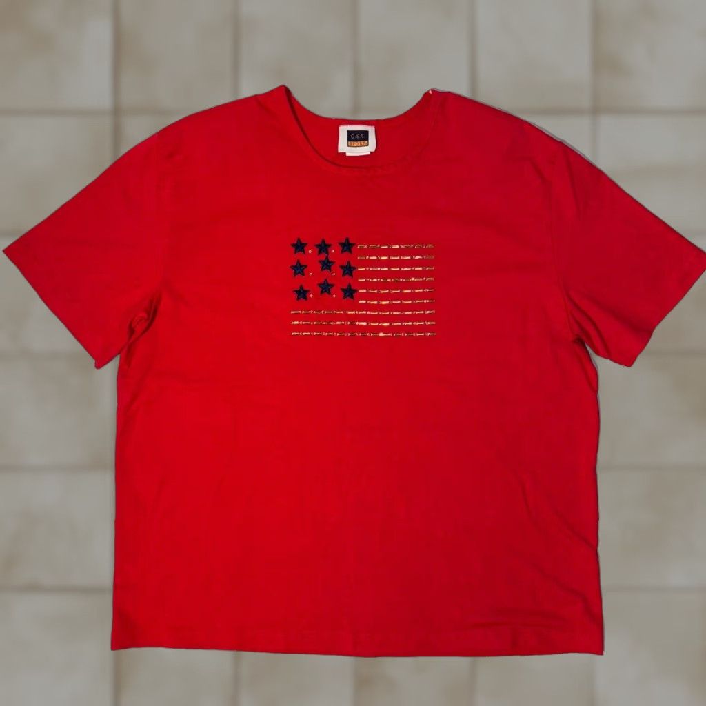 Vintage VINTAGE C.S.T Sport USA Logo Rhinestone Red Short Sleeve T-Shirt 3XL Womens Shirt Size XXL / US 16-18 / IT 52-54 - 1 Thumbnail