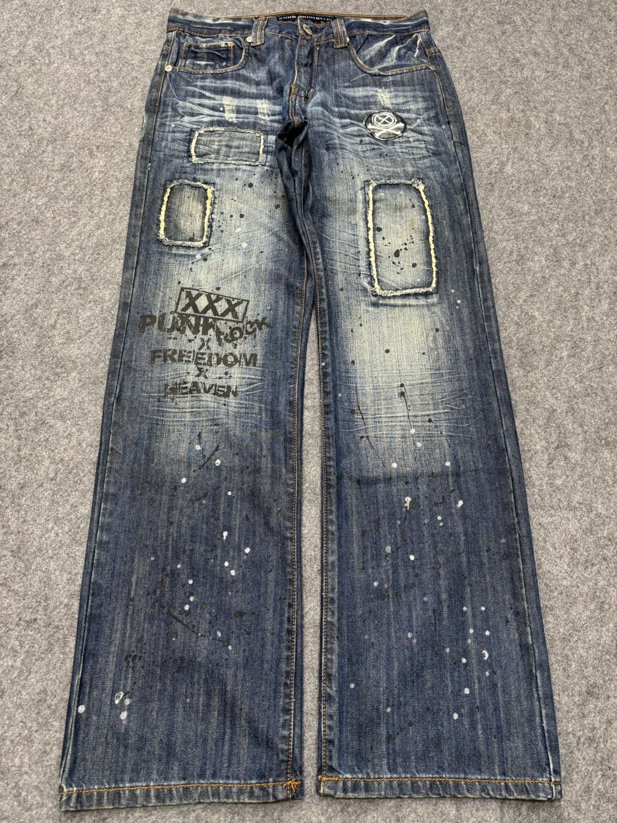 Japanese Brand Sick punk ministry PatchWork Japan Paint Splatter Denim F672 Size US 31 - 23 Thumbnail
