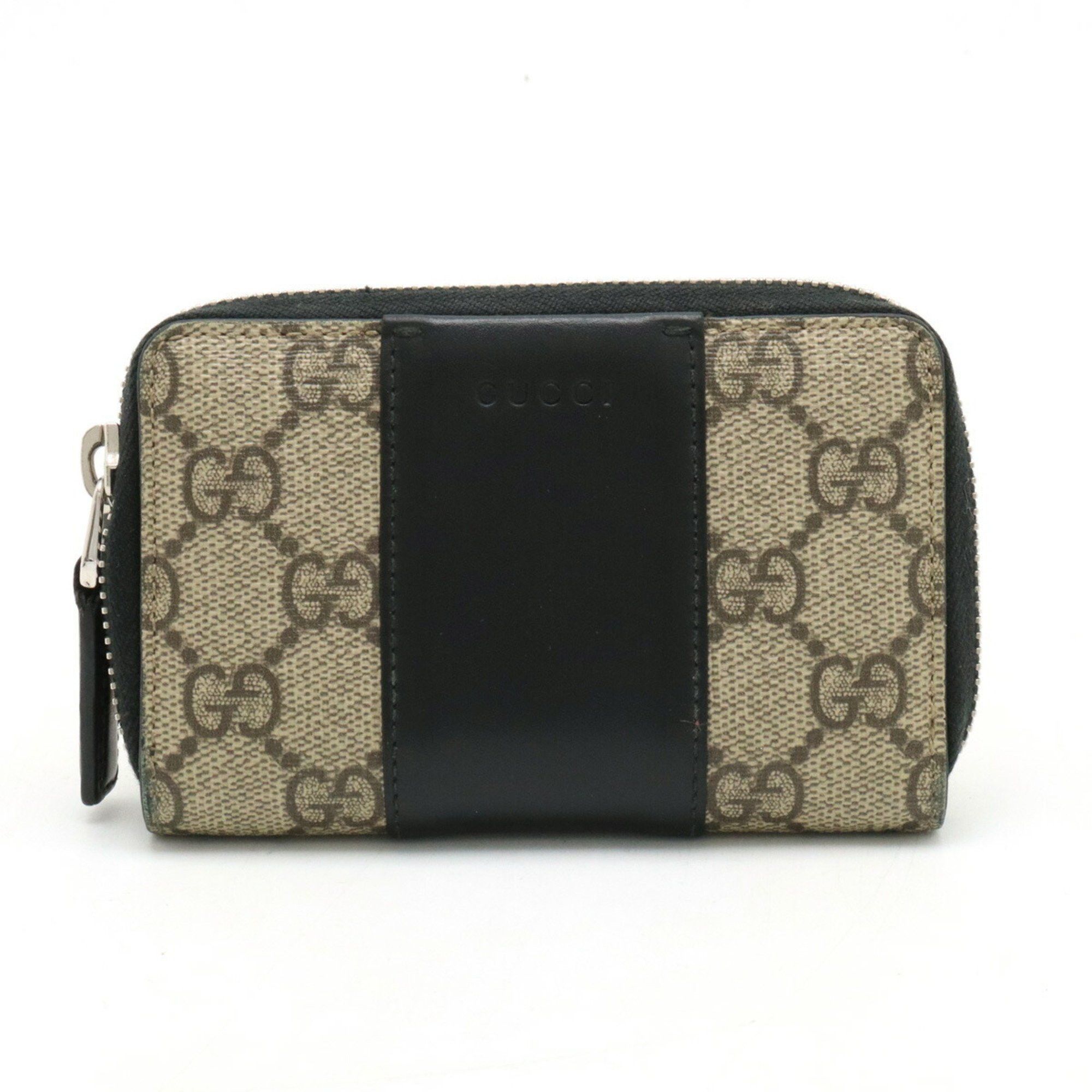 image of Gucci GG Supreme Coin Case, Purse, Card Round, Pvc, Leather, Beige, Black, 451242, Women's