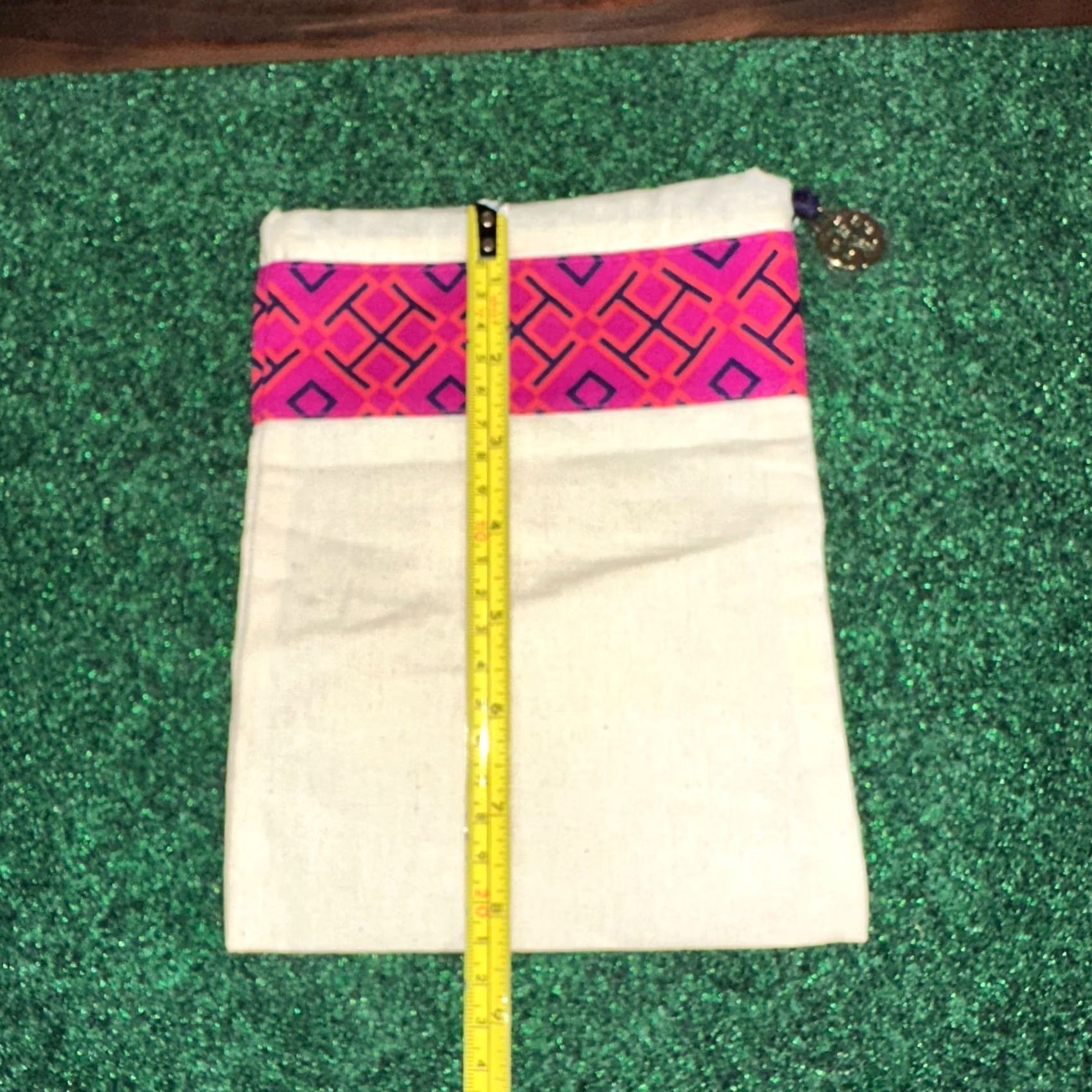 Tory Burch VINTAGE Tory Burch Dust Bag Pouch Canvas Geometric Gold Logo Charm Travel 8.5" x 6.5" Drawstring Womens Size ONE SIZE - 5 Thumbnail