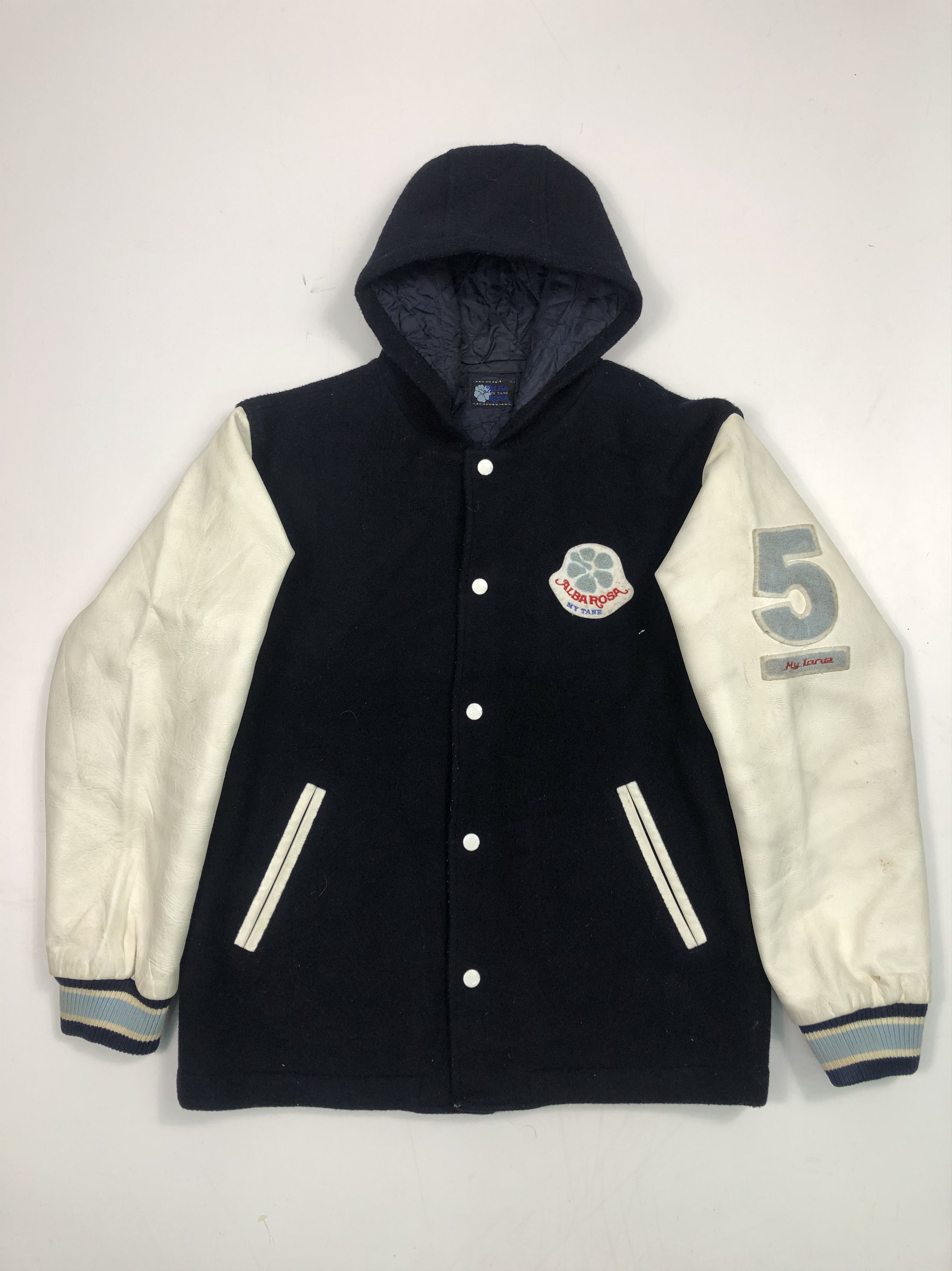 Japanese Brand Vintage 90s Alba Rosa Leather Sleeve Varsity Jacket V0074 Size US M / EU 48-50 / 2 - 1 Thumbnail
