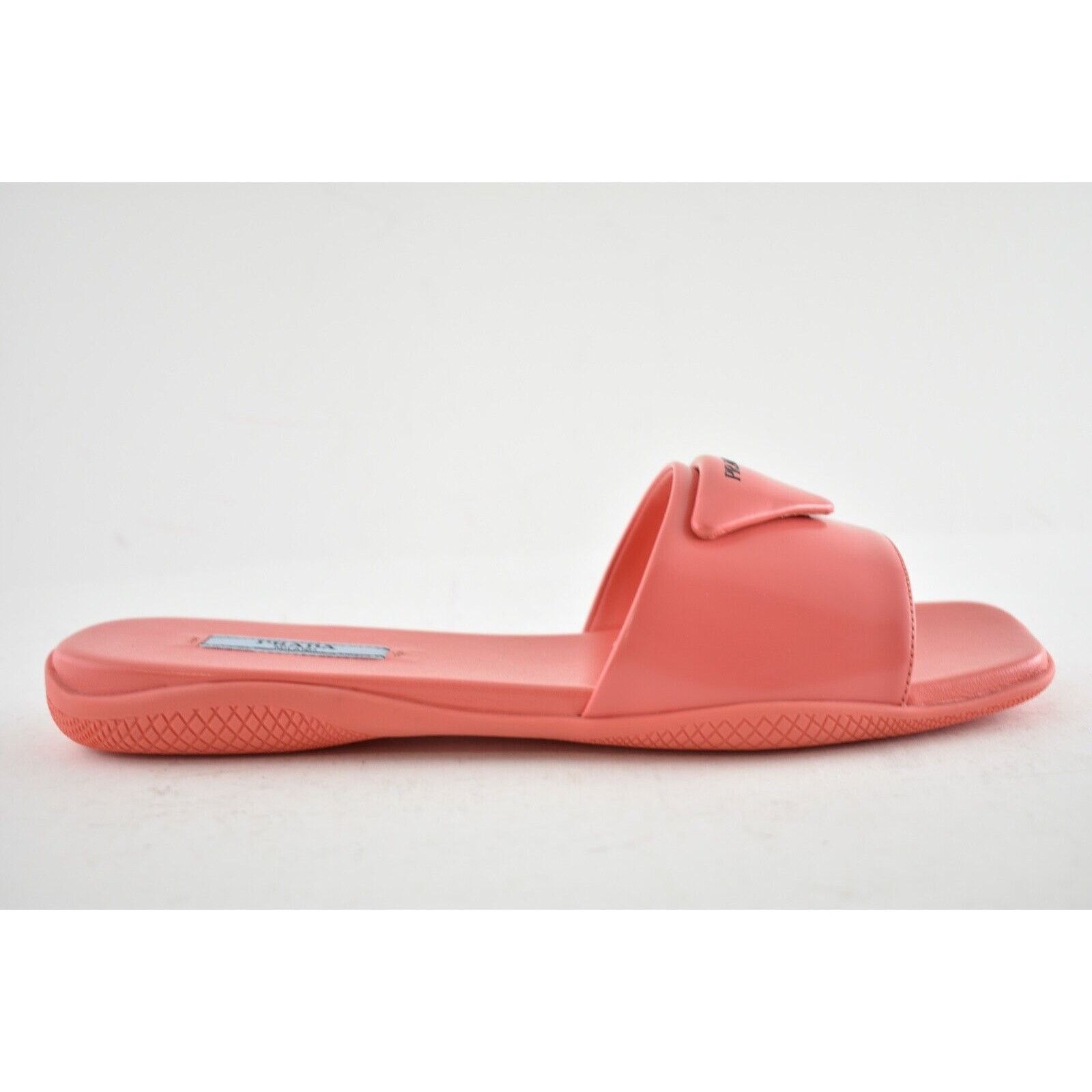 Prada Prada Corallo Red Rubber Leather Triangle Logo Slide Sandal Size US 9.5 / IT 39.5 - 3 Thumbnail