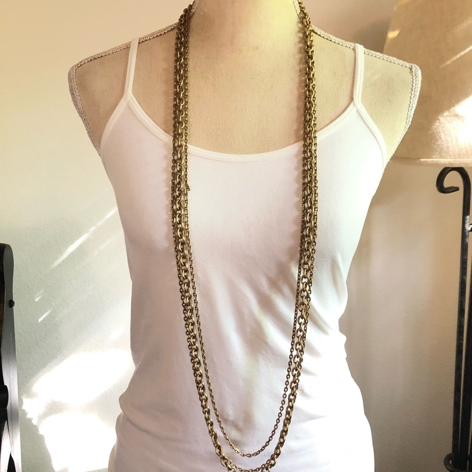 Vintage Vintage 70s gold plated triple strand chain necklace Size ONE SIZE - 1 Thumbnail