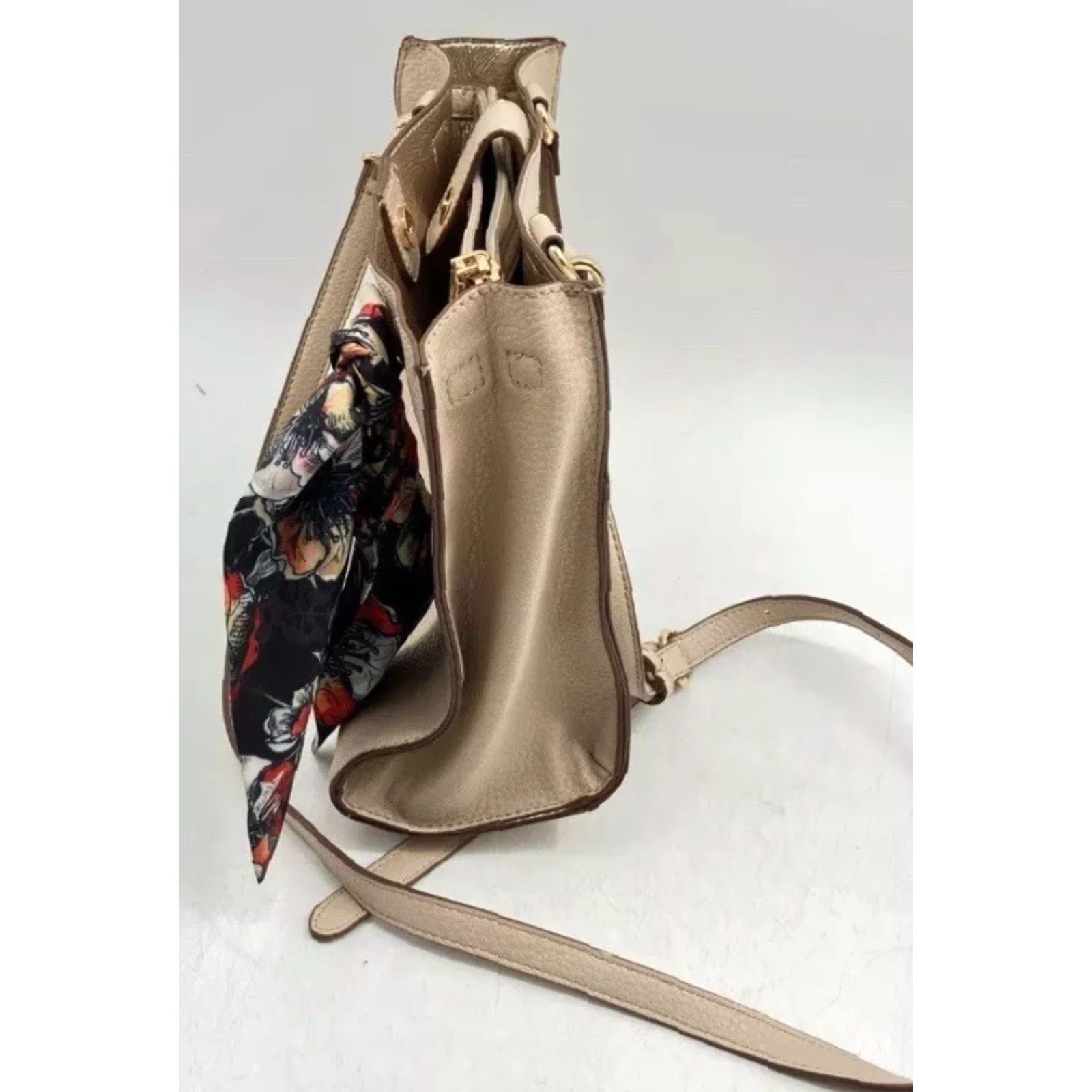 Anne Klein Women Anne Klein Small Beige Designer Handbag Purse w/ Multicolored Handkerchief Size ONE SIZE - 6 Thumbnail