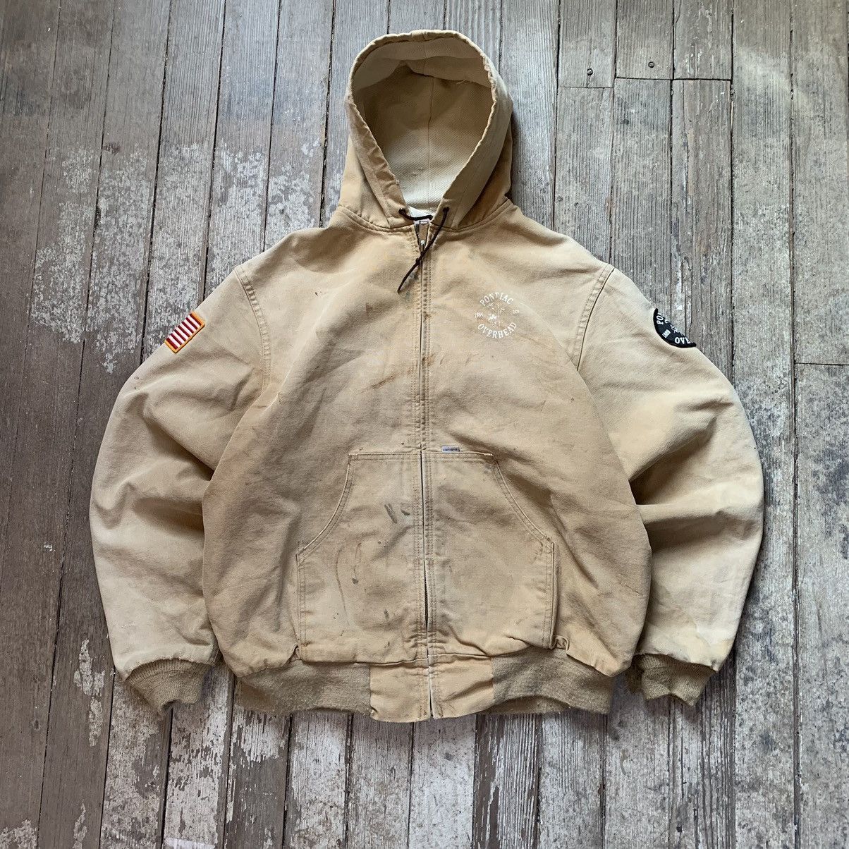 image of Carhartt Hooded Zip Up Workwear Jacket in Tan, Men's (Size Large)