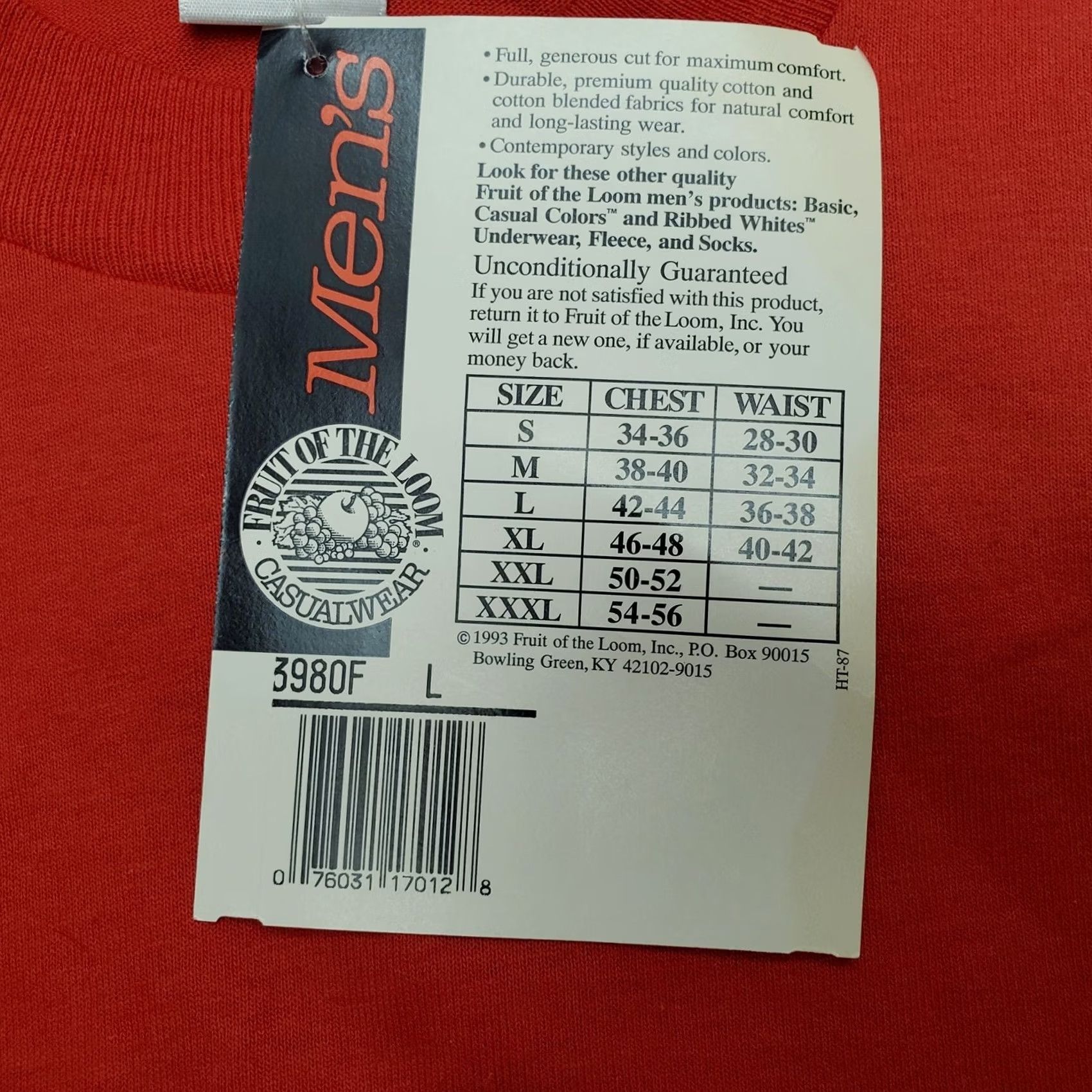 Fruit Of The Loom VINTAGE Fruit of the Loom T Shirt Mens L Red USA Single Stitch Crew Neck Solid Cotton Jersey Size US L / EU 52-54 / 3 - 7 Thumbnail
