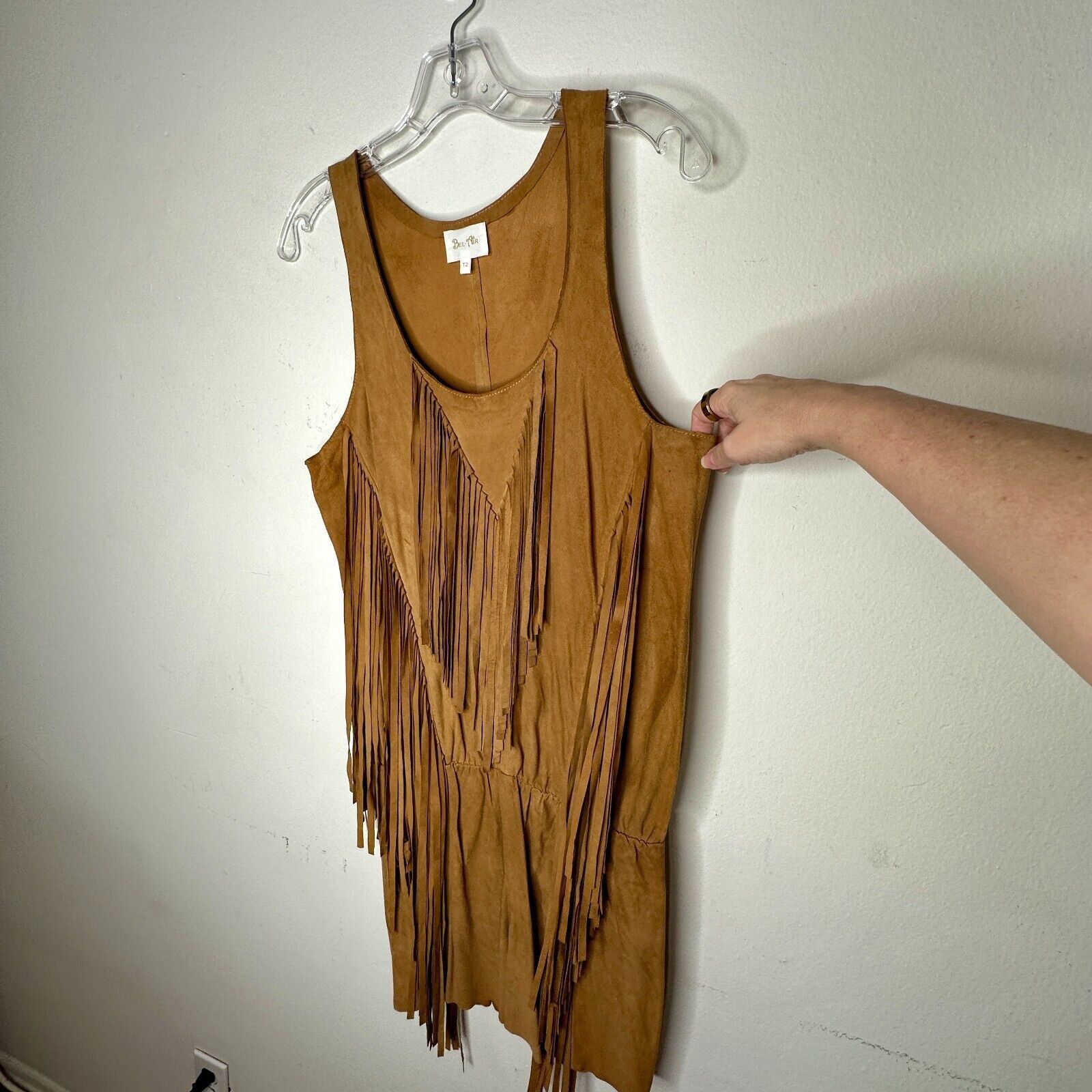 Other Belair Calvi Camel Goat Suede Sleeveless Fringed Dress T2 Size XS / US 0-2 / IT 36-38 - 4 Thumbnail