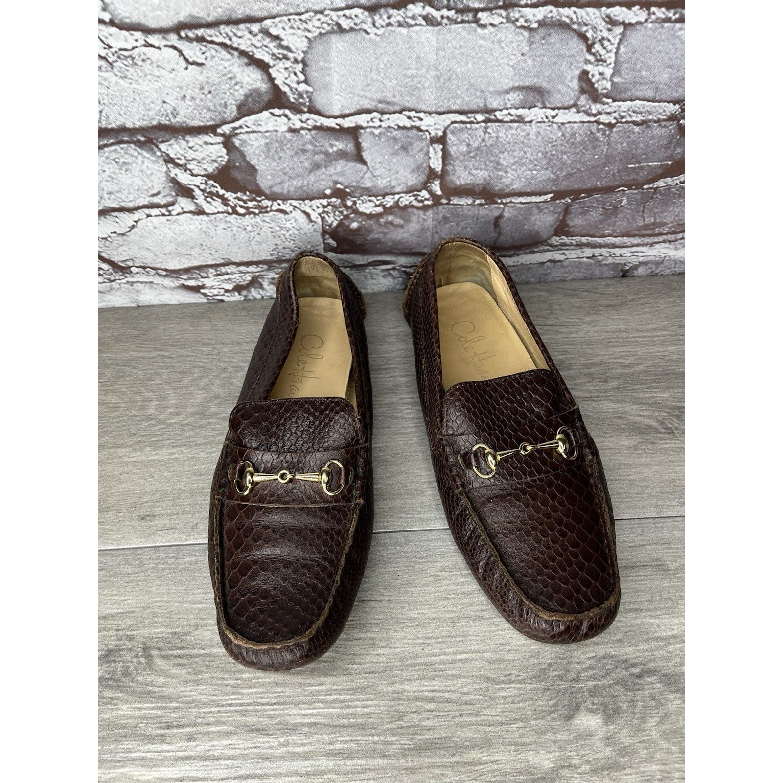 Cole Haan COLE HAAN Dark Mocha Brown Leather Python Print Shelby Flats Size US 7.5 / IT 37.5 - 11 Thumbnail