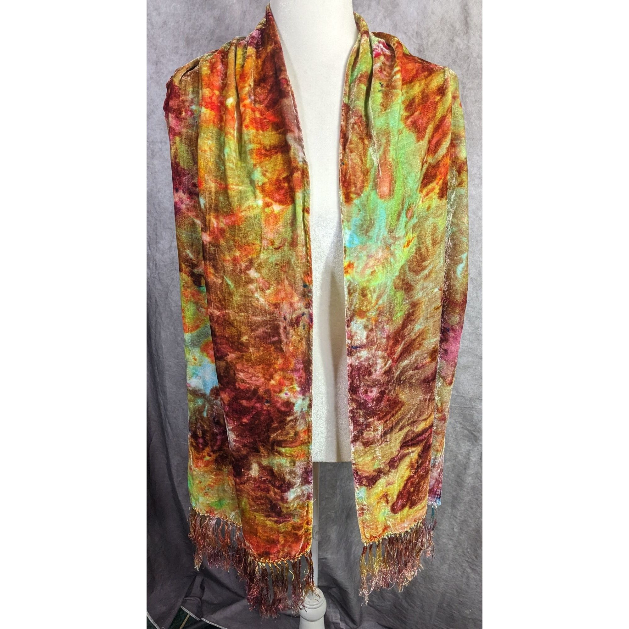 Other Vintage Bohemian Retro Hippie Velvet Tie-Dye Scarf With Frin Size ONE SIZE - 6 Thumbnail