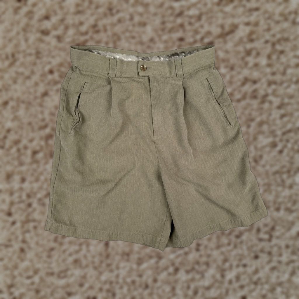 Tommy Bahama VINTAGE Tommy Bahama Womens Shorts Bermuda Casual Activewear Travel Green 100% Silk Herringbone Size 10 29x7 Size 32" / US 10 / IT 46 - 1 Thumbnail