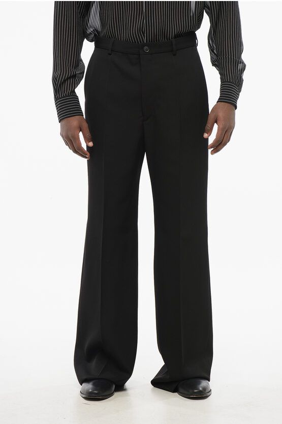 Balenciaga GARDE-ROBE Wide Leg Wool Pants with Belt Loops