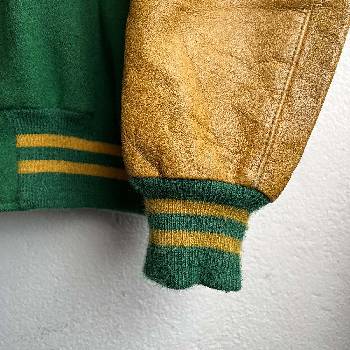 Delong VINTAGE DELONG DISTRESSED VARSITY LEATHER JACKET VAN FLEEREN Size US XXL / EU 58 / 5 - 9 Thumbnail
